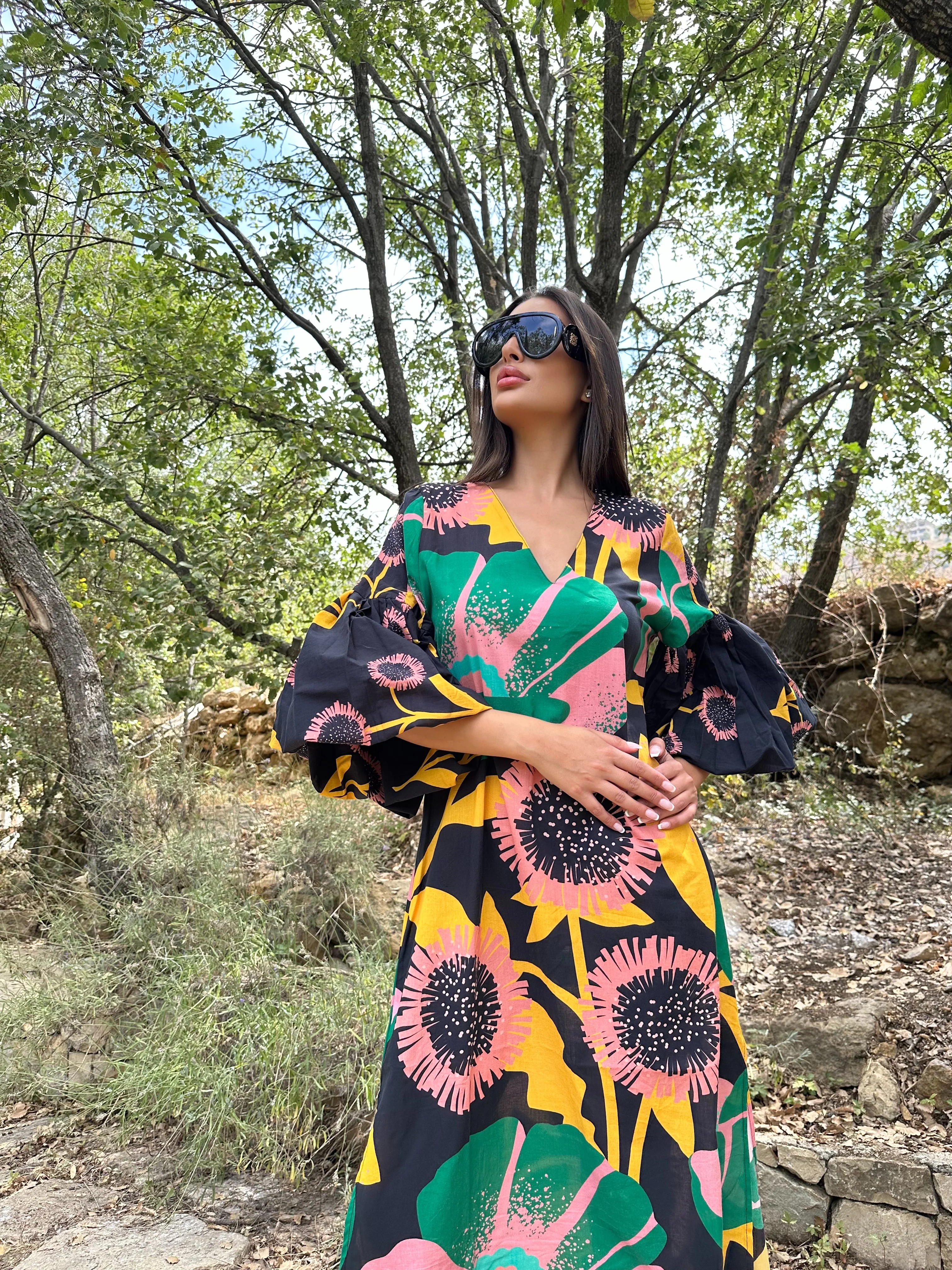 Amira Black Cotton Kaftan