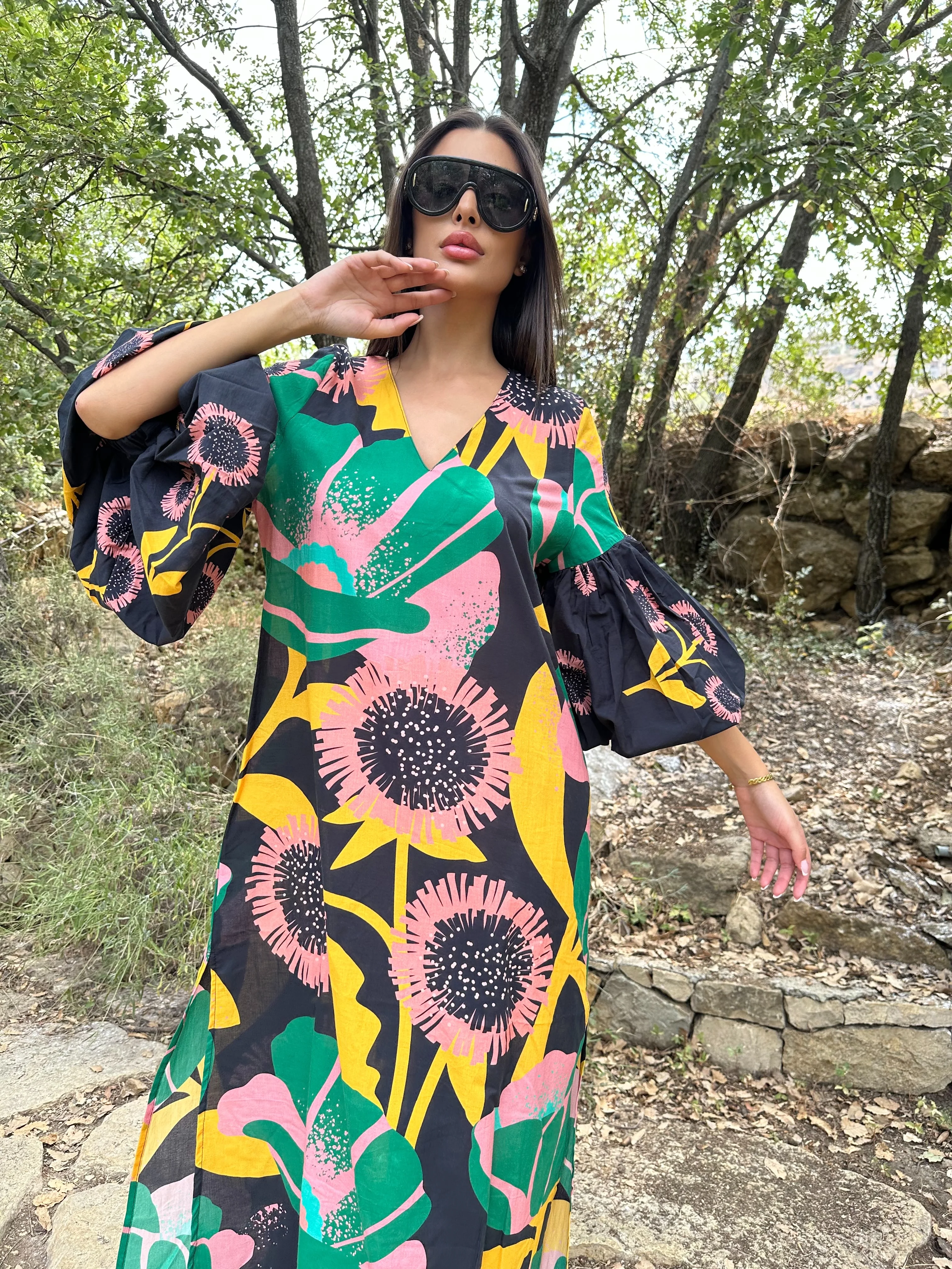 Amira Black Cotton Kaftan - Image 3