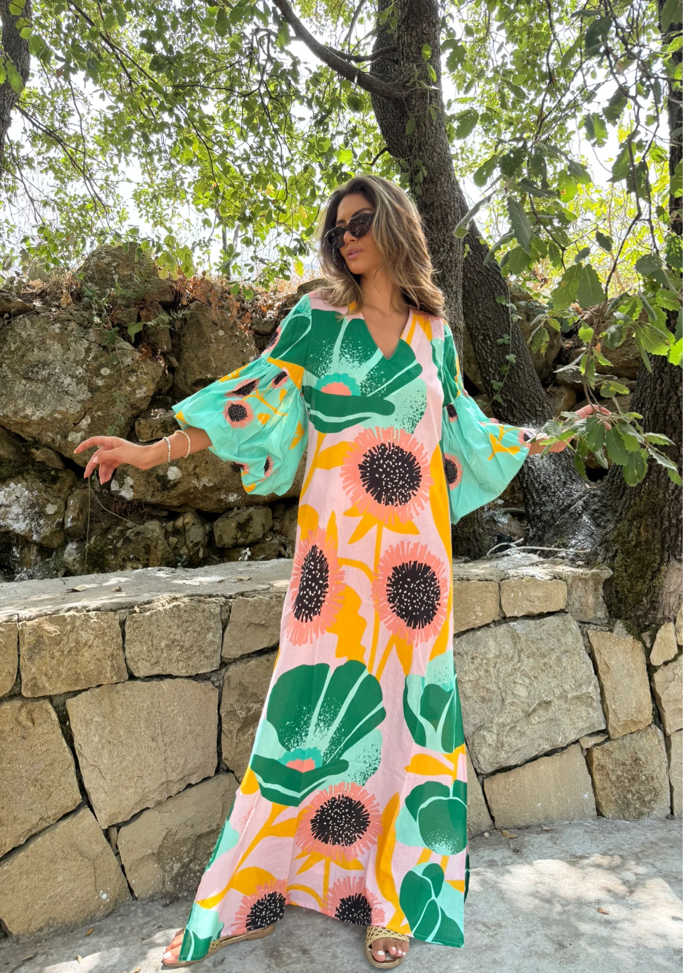 Amira Green Cotton Kaftan