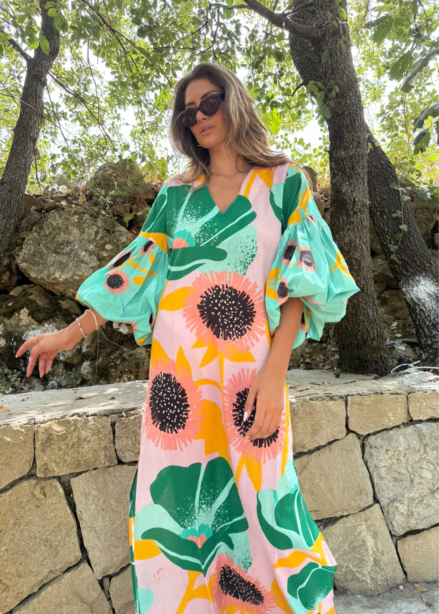 Amira Green Cotton Kaftan - Image 3