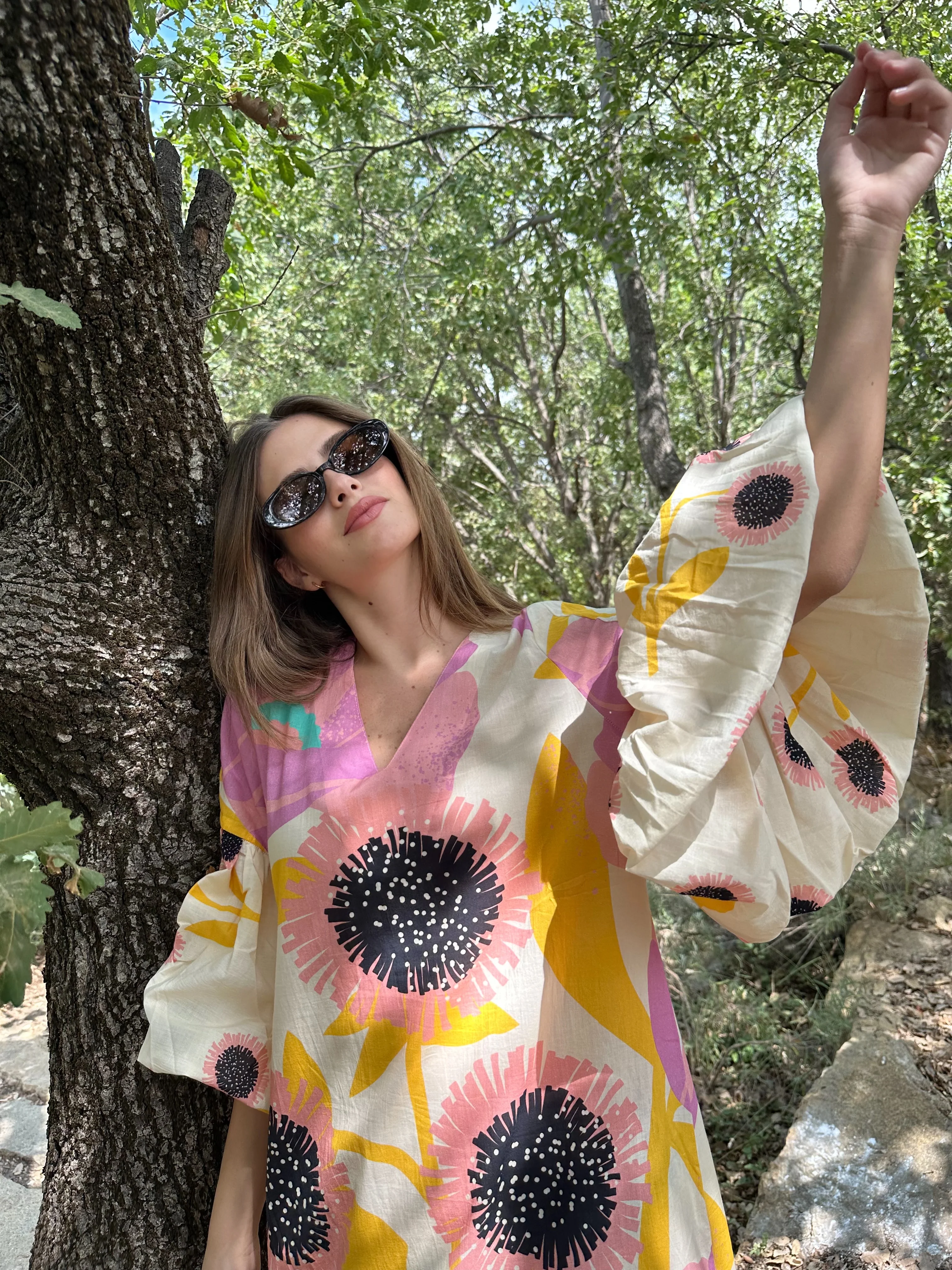Amira Pink Cotton Kaftan - Image 3