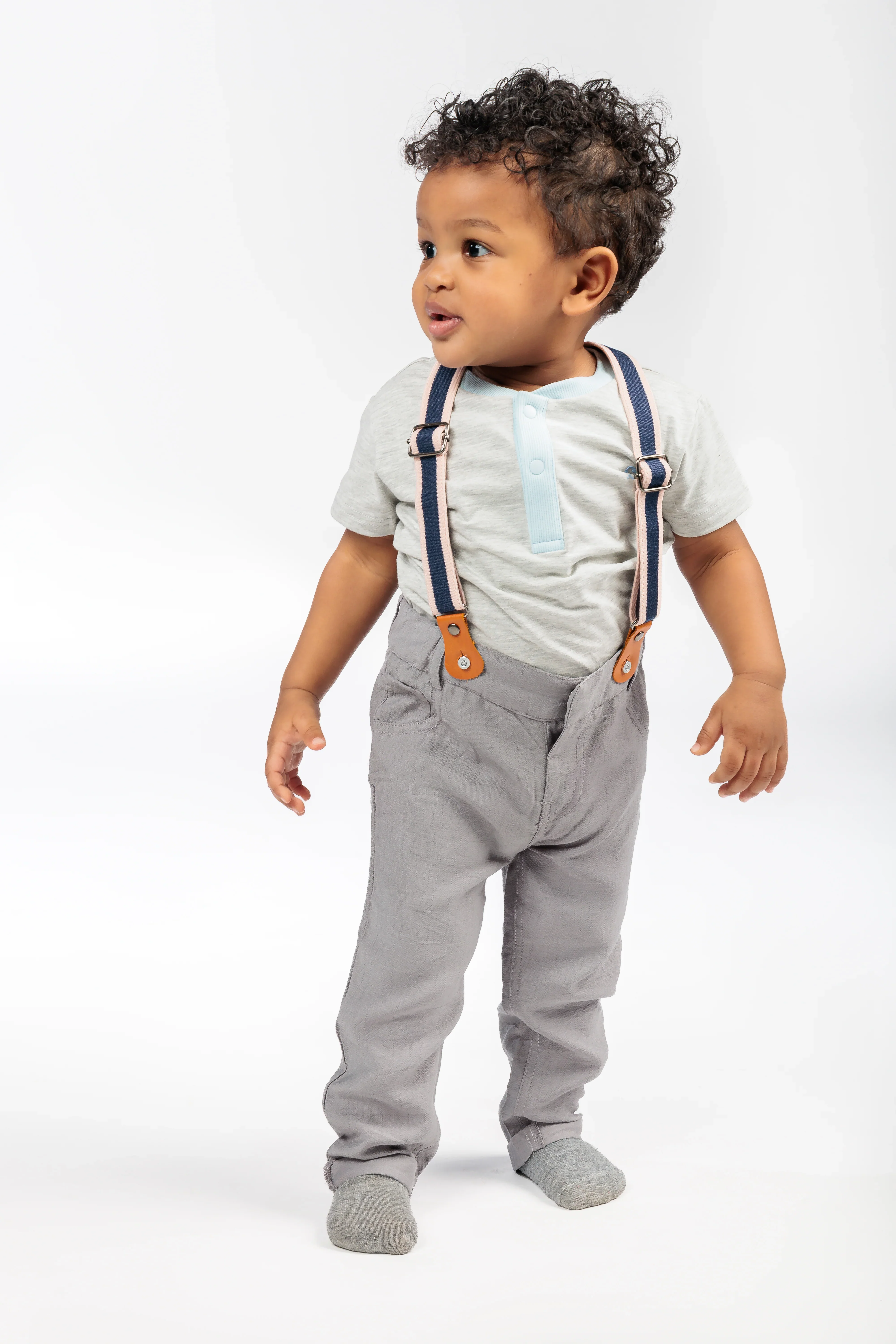 Baby Boy Linen Pants with Suspenders - Image 2