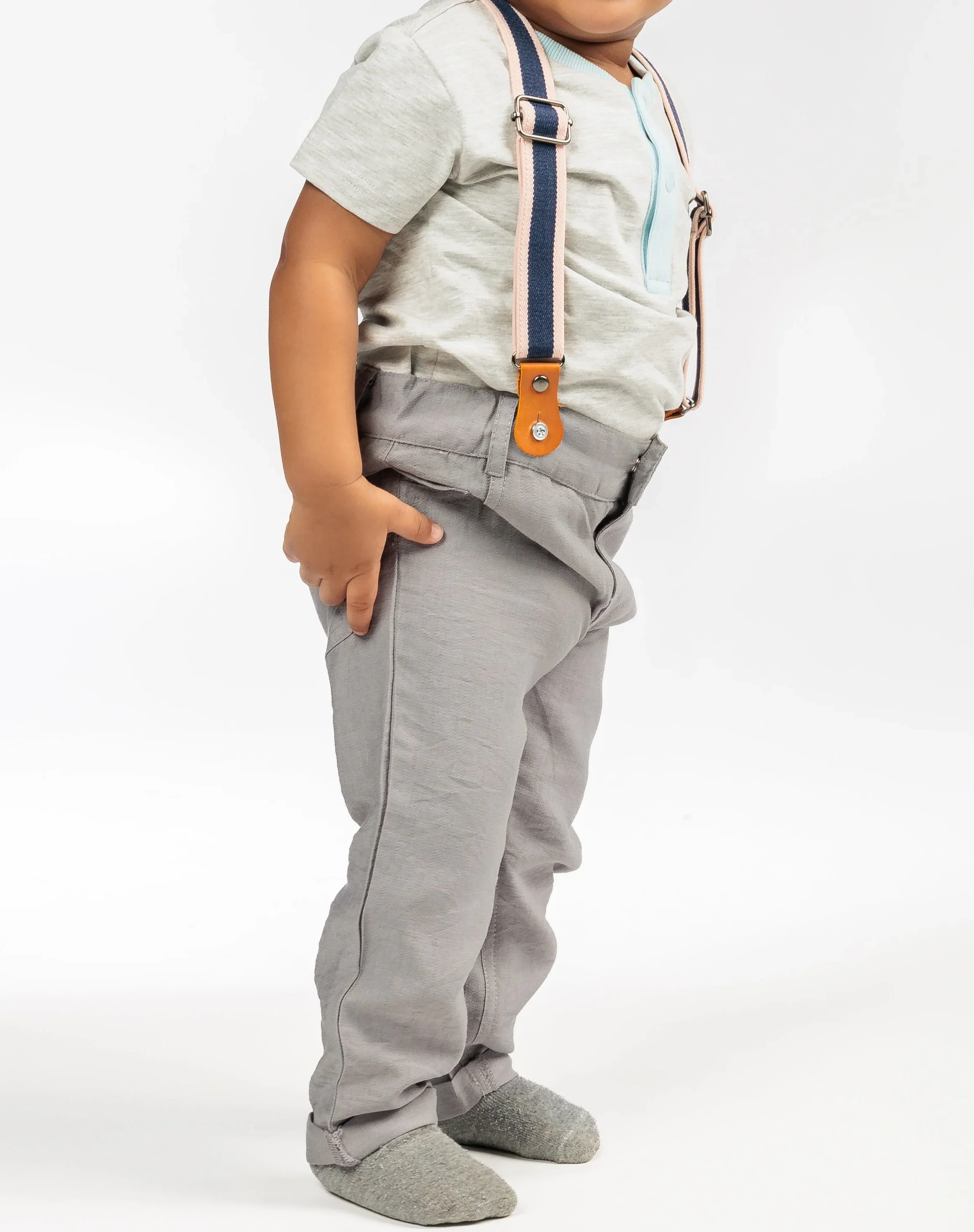 Baby Boy Linen Pants with Suspenders - Image 3