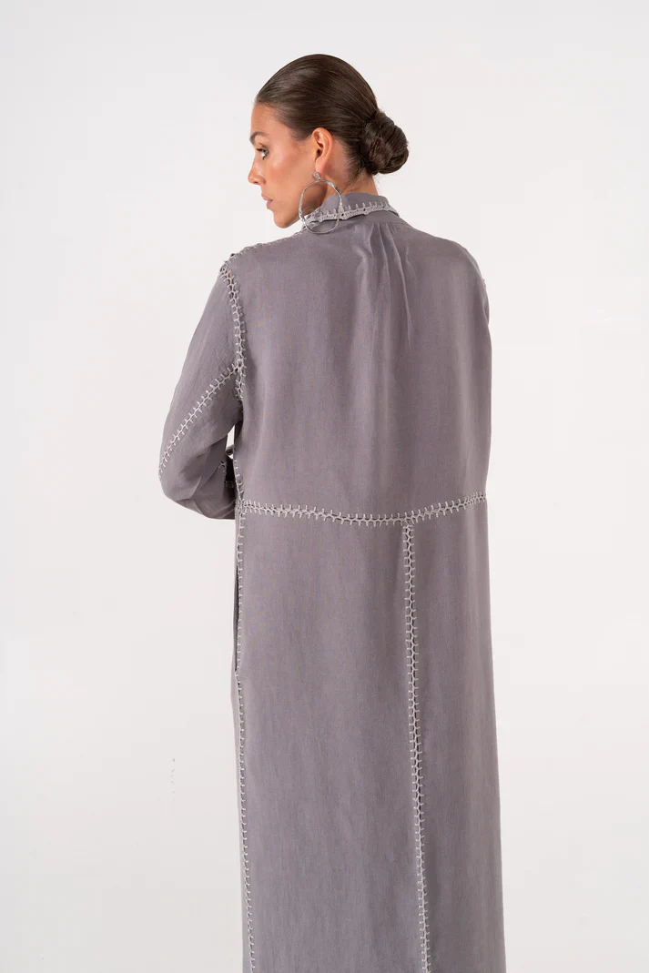 Basma Grey Linen Abaya - Image 4