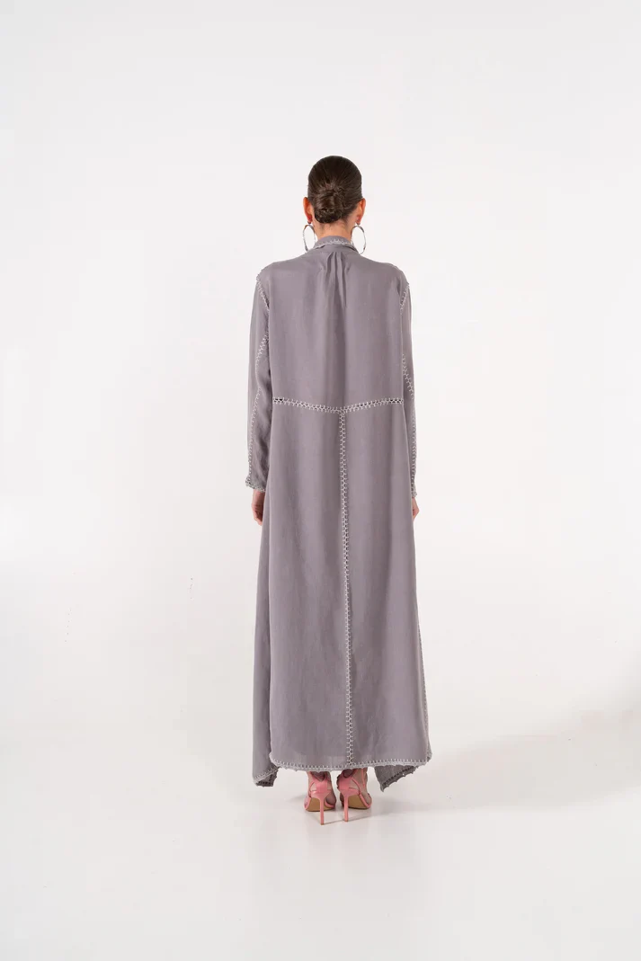 Basma Grey Linen Abaya - Image 5