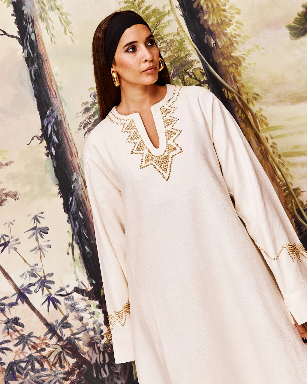 Beige Amal Heaven Dress - Gold Embellishment - Image 3