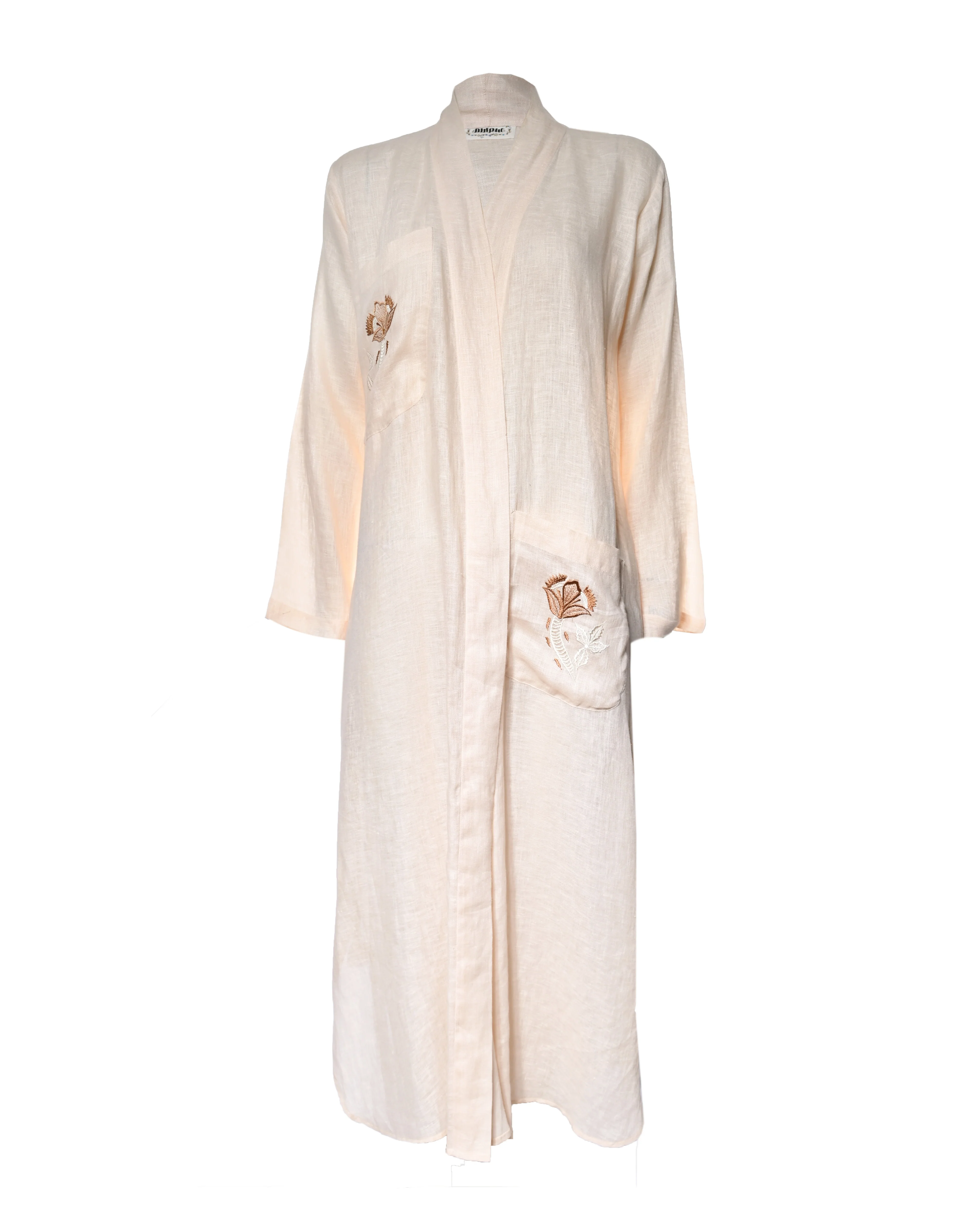 Beige Linen Embroidered Abaya