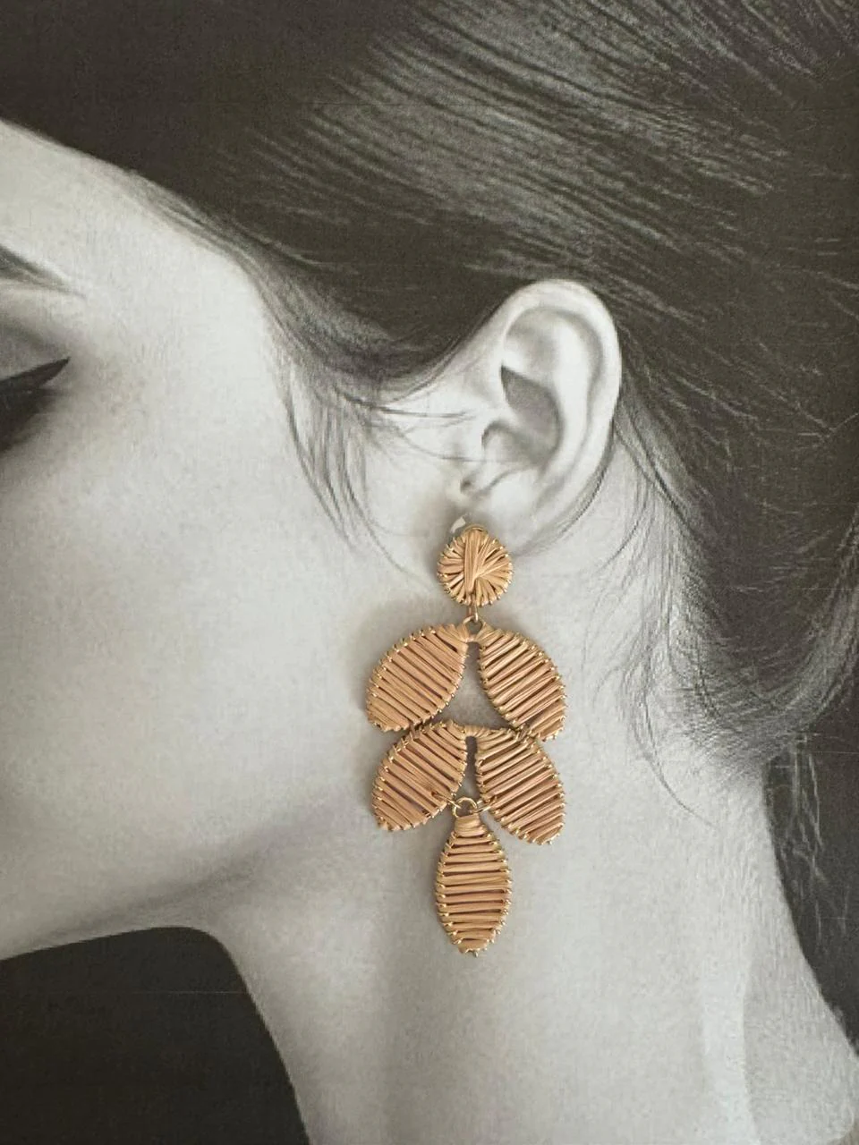 Beige Leaves Drop Earrings - Image 2