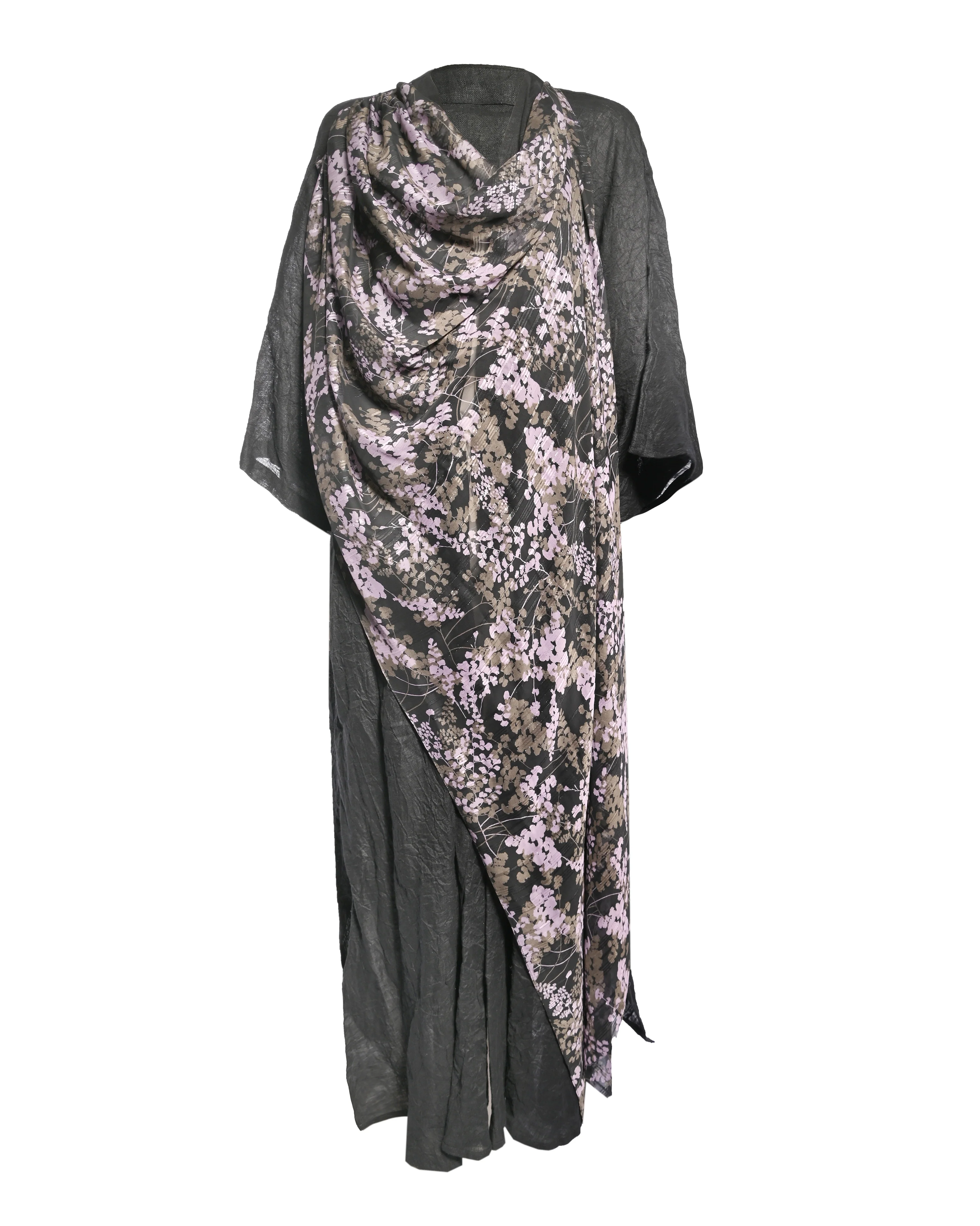 Black Abaya with Purple Shawl