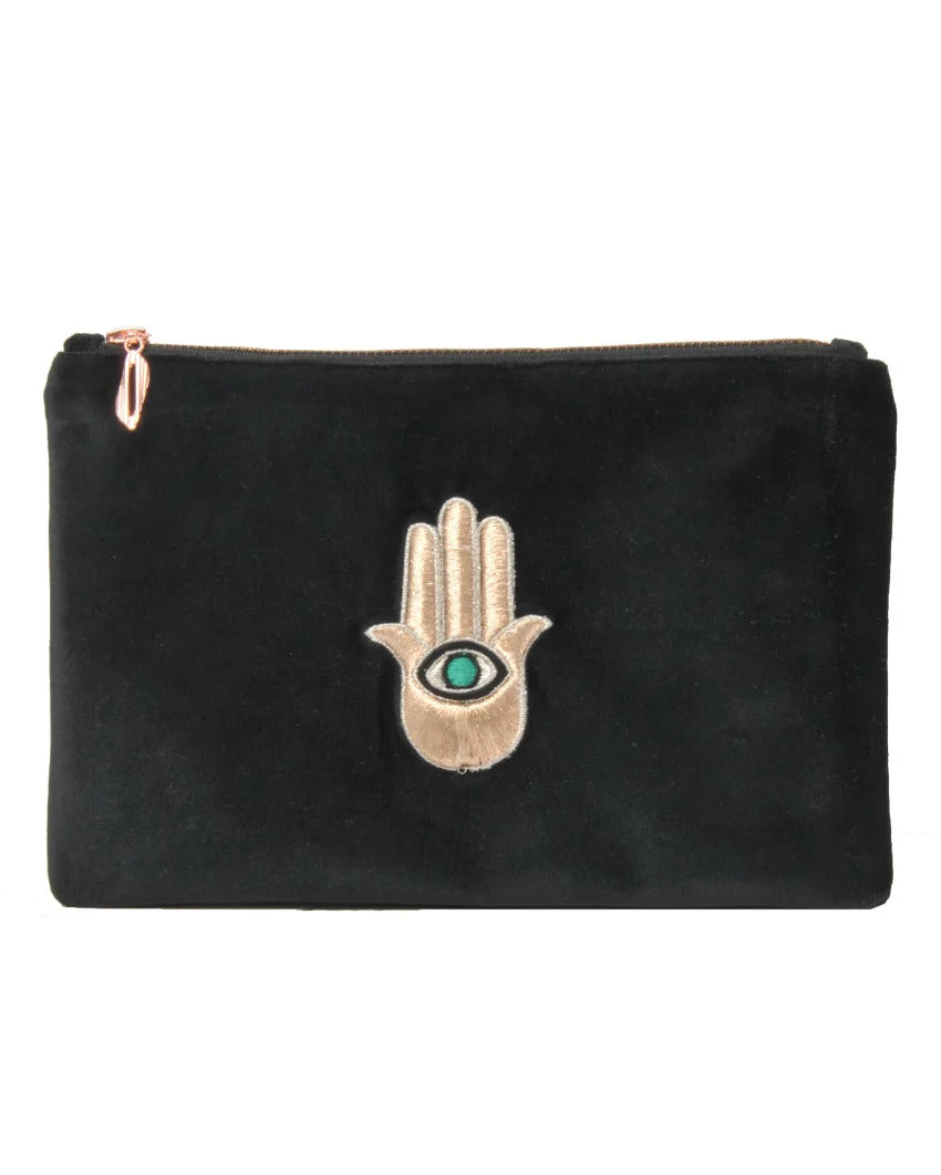 Black Velvet Hand of Fatima Pouch