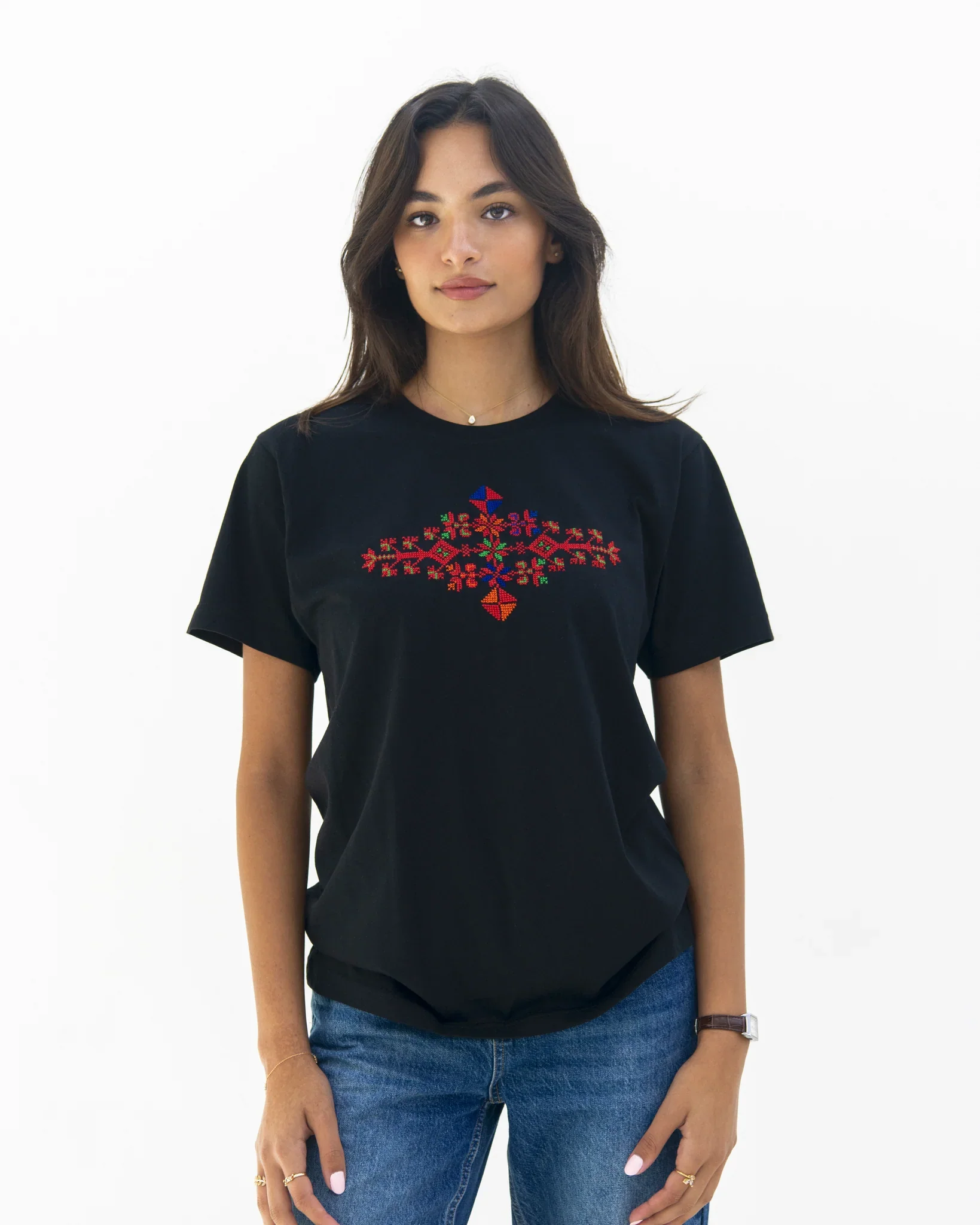 Black Jaffa Blossom Embroidered T-Shirt