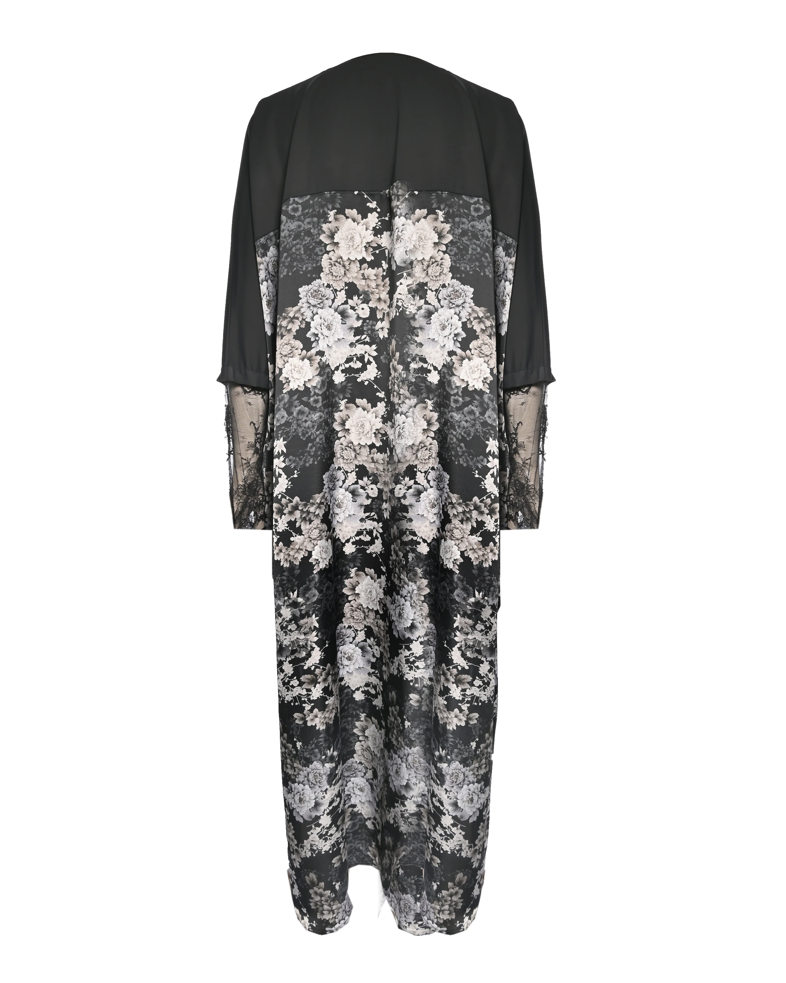 Black Silk Printed Abaya - Image 2