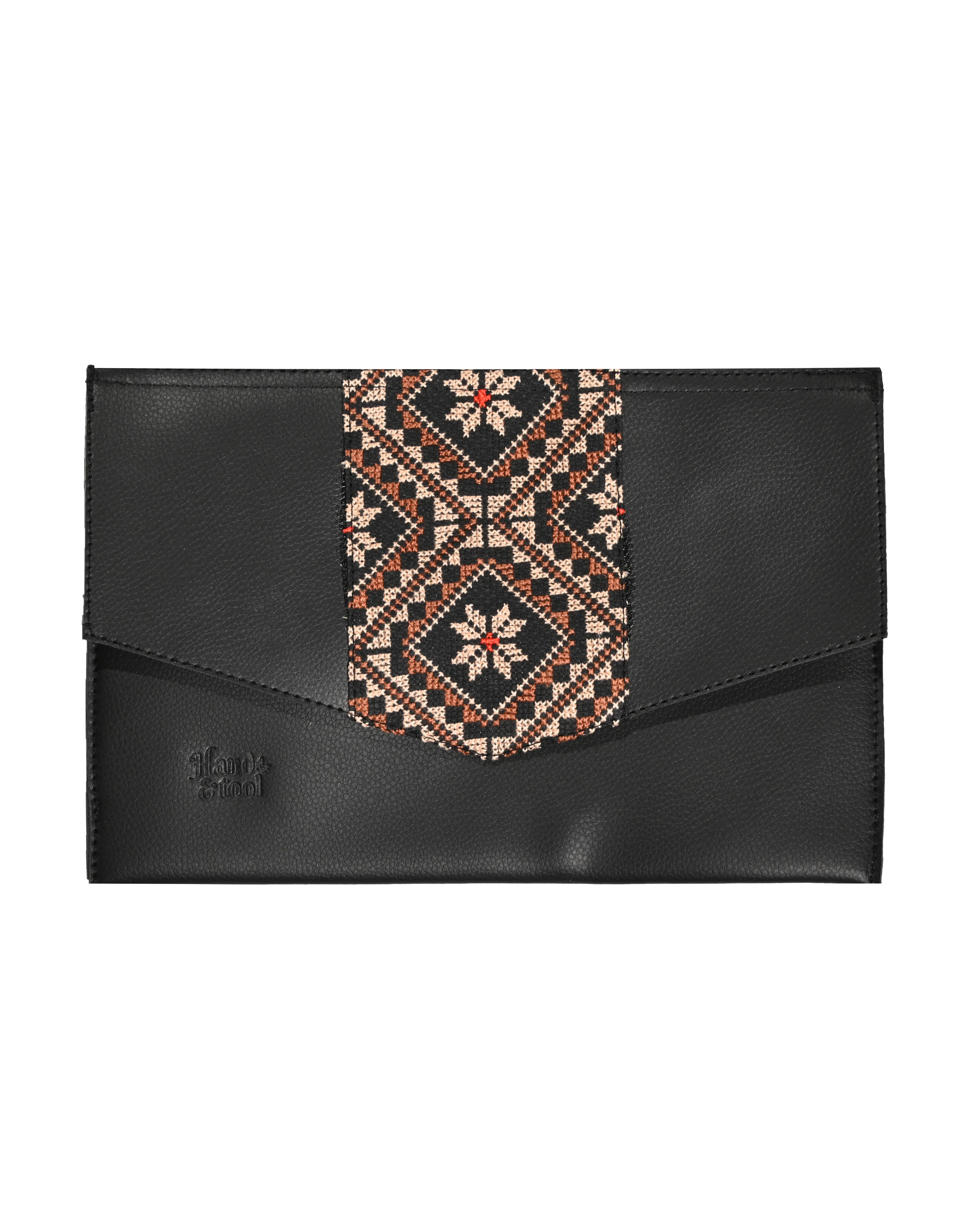 Black Leather Embroidered Clutch
