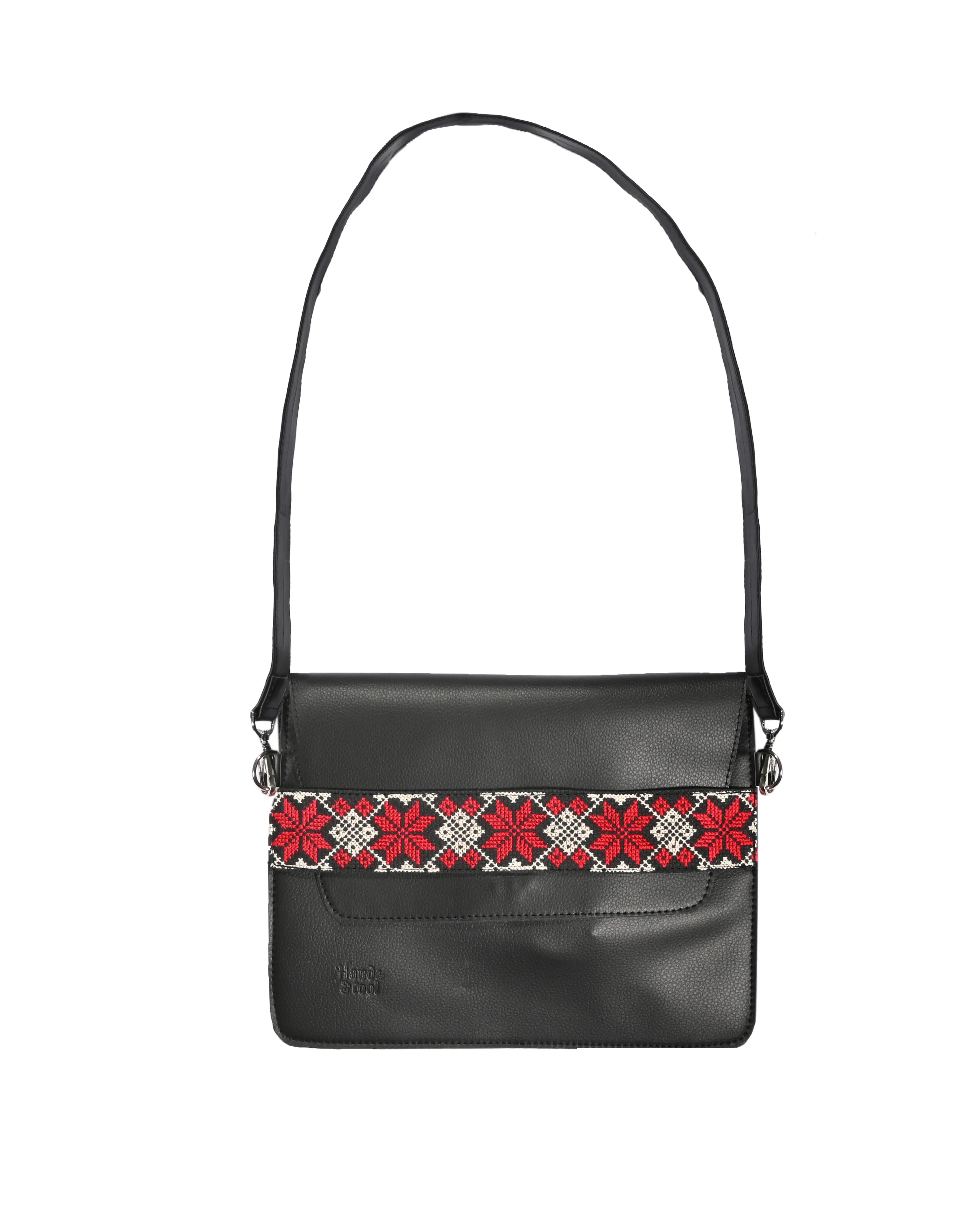 Black Leather Embroidered Crossbody Bag