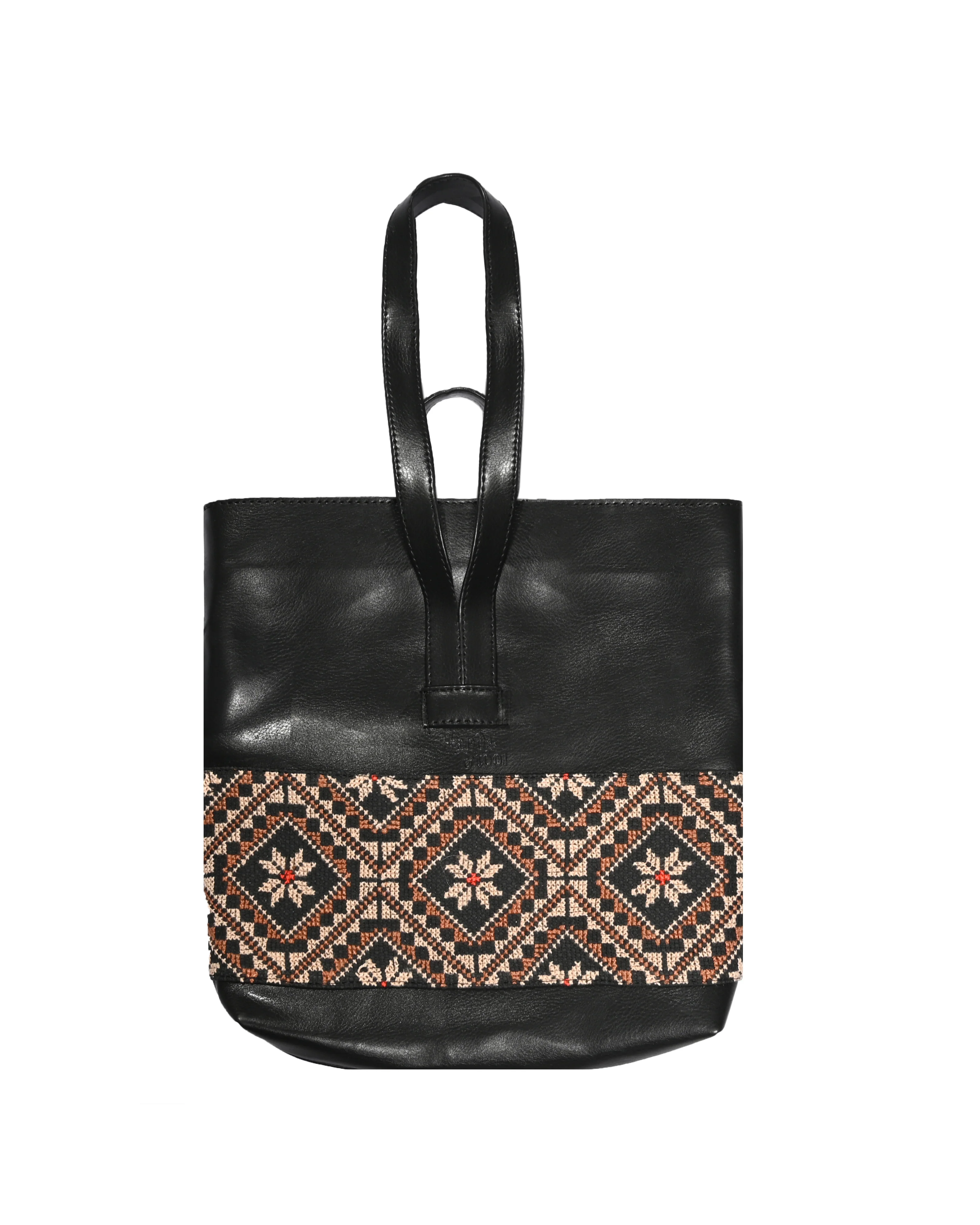Black Leather Embroidered Handbag