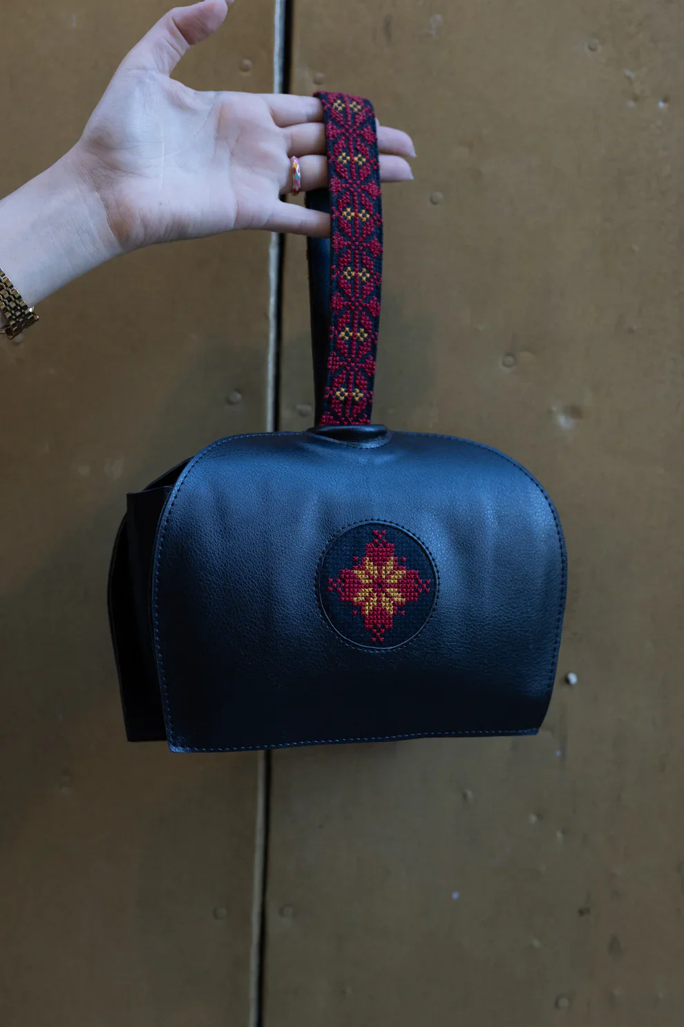 Black Leather Embroidered Purse - Image 2