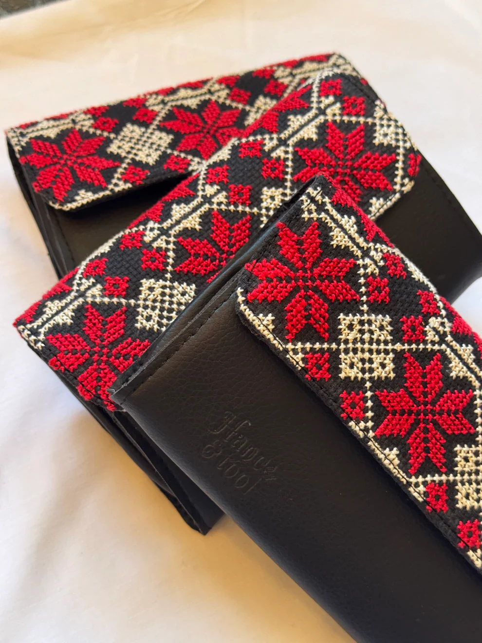 Black Leather Embroidered Wallet - Image 2