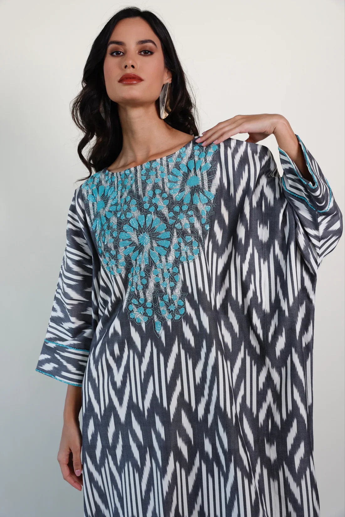 Black Madawi Ikat Kaftan - Image 3