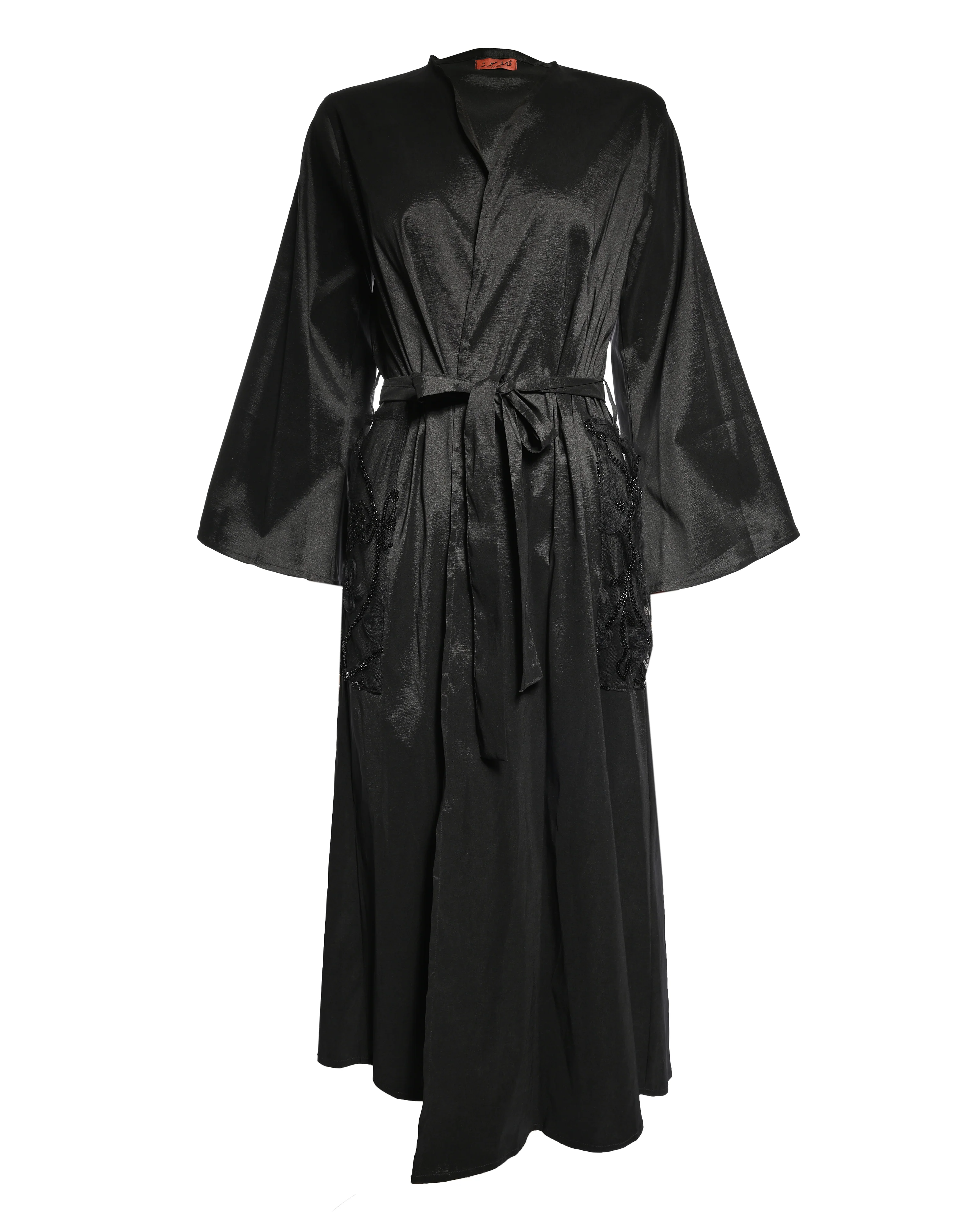 Black Silk Embellished Abaya