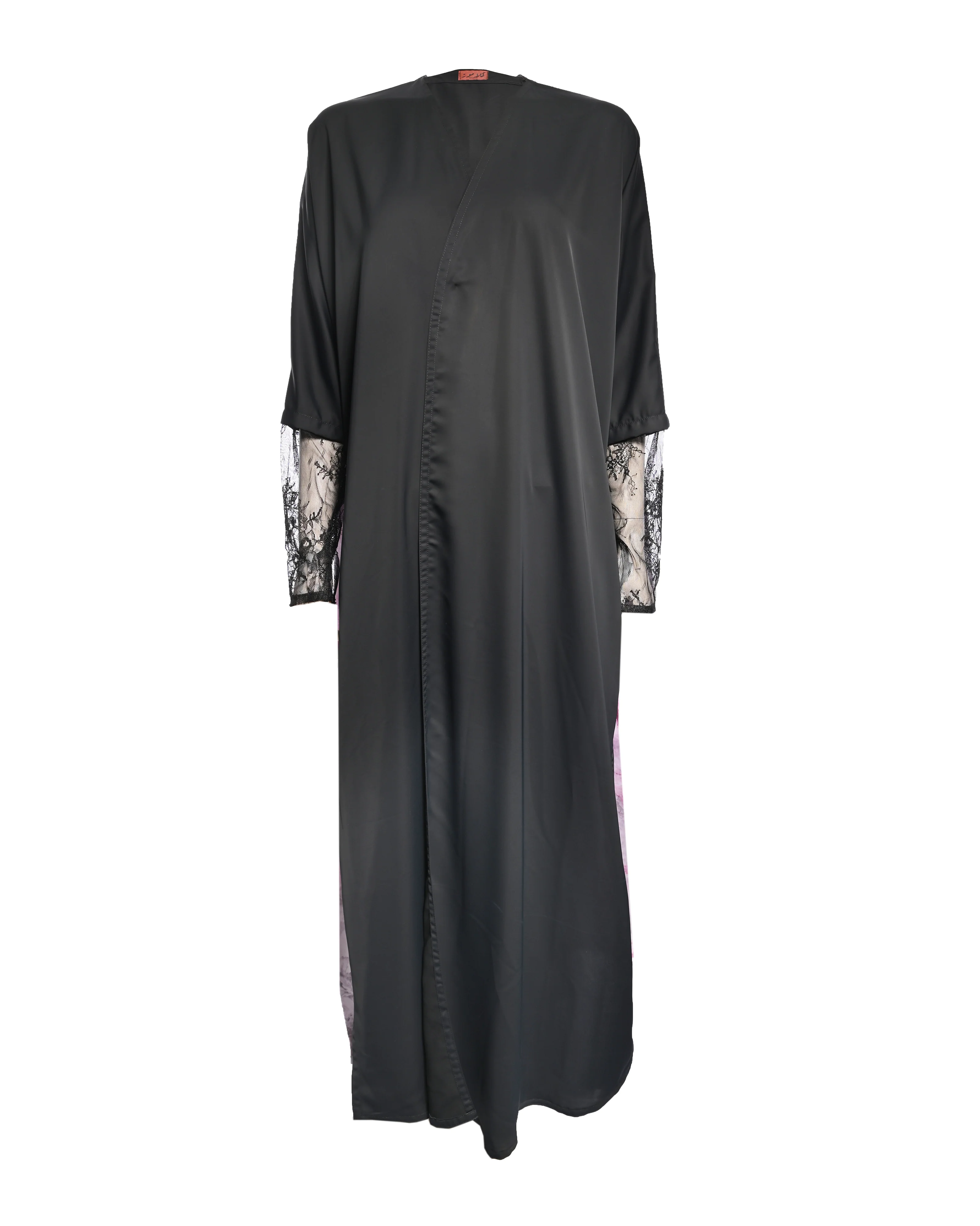 Black Silk Printed Abaya