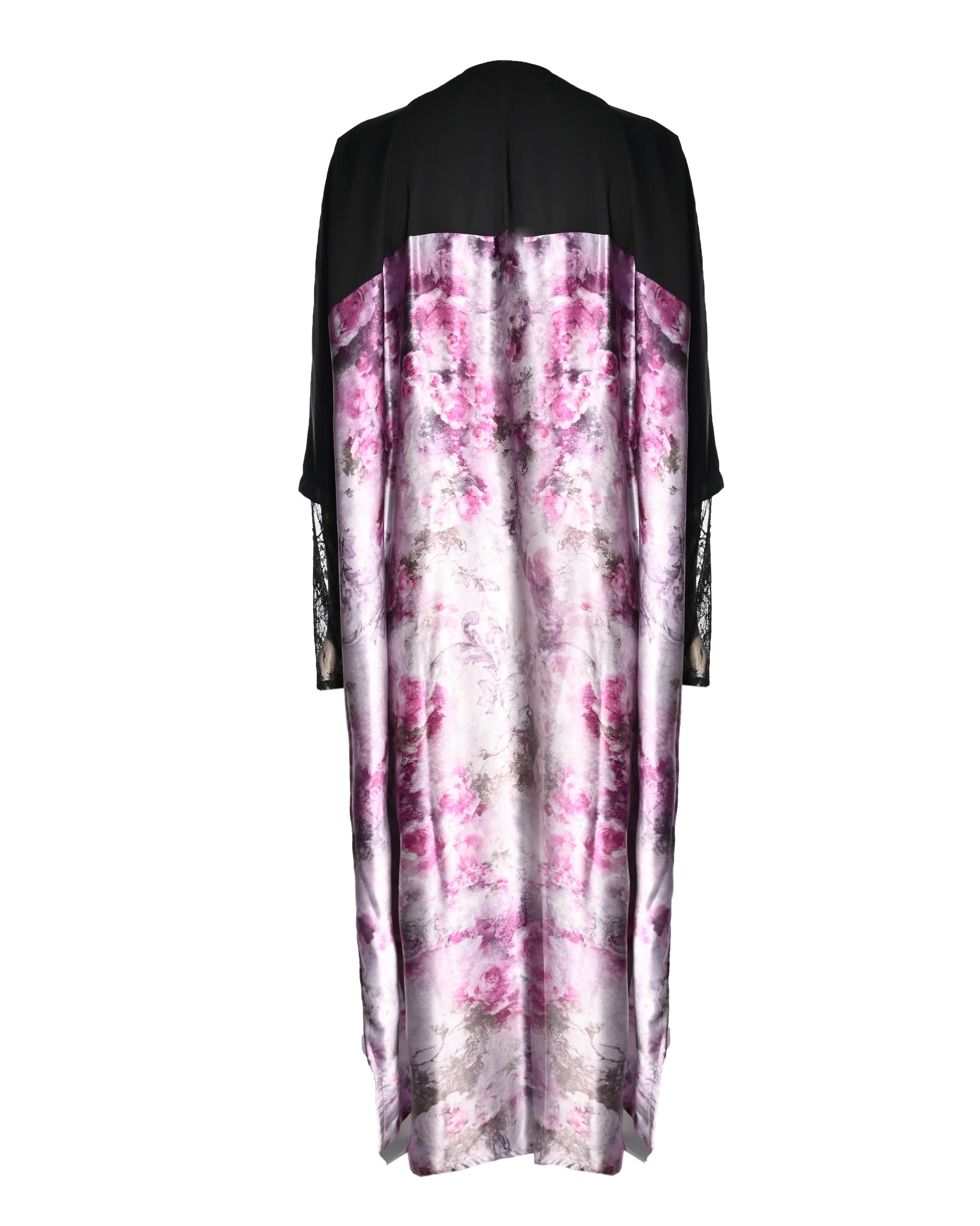 Black Silk Printed Abaya - Image 2