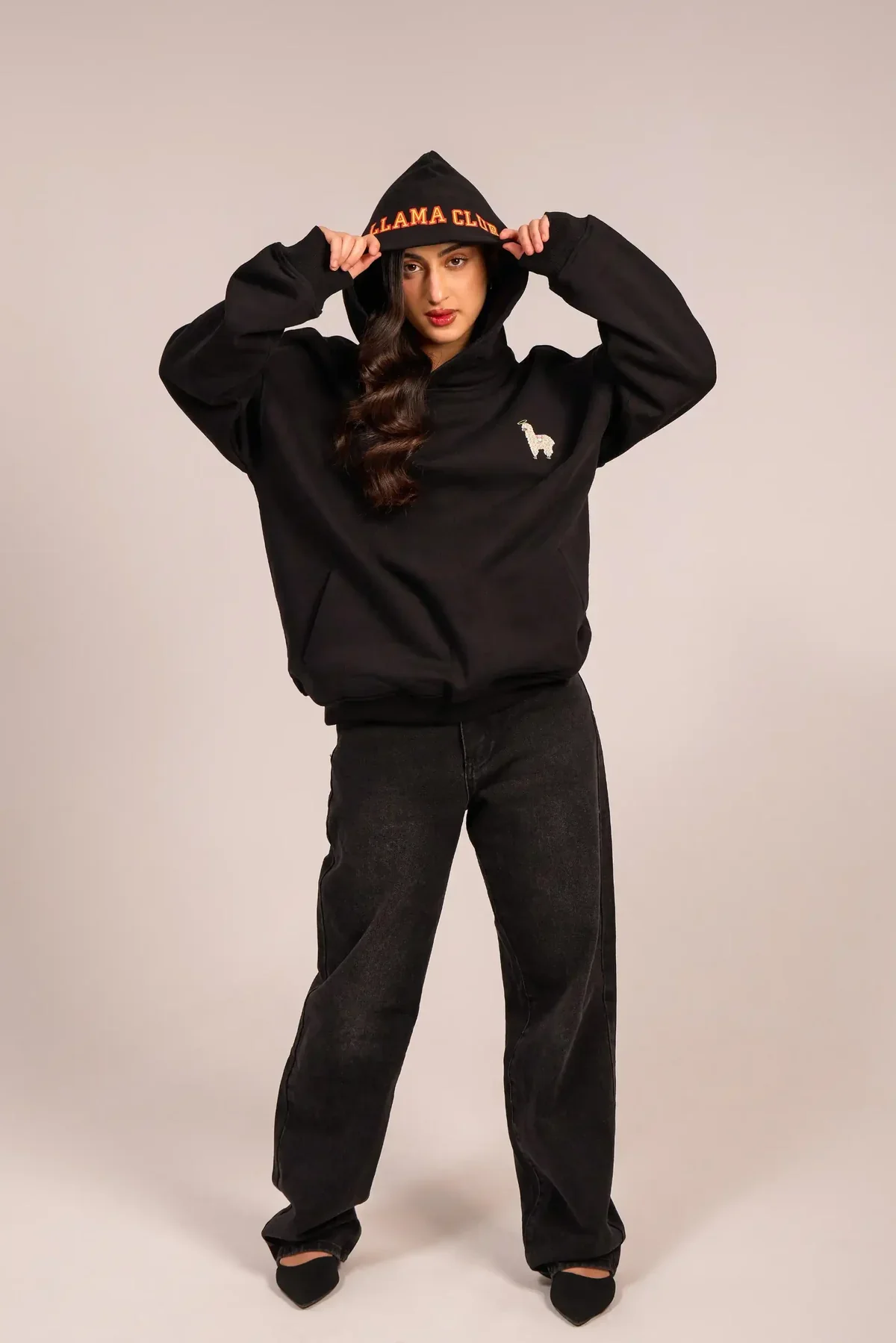 Black Unisex Llama Club Hoodie - Image 3