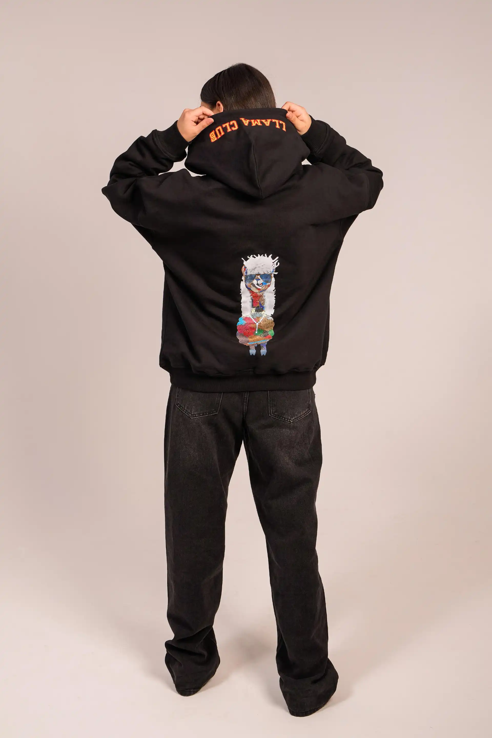 Black Unisex Llama Club Hoodie - Image 4