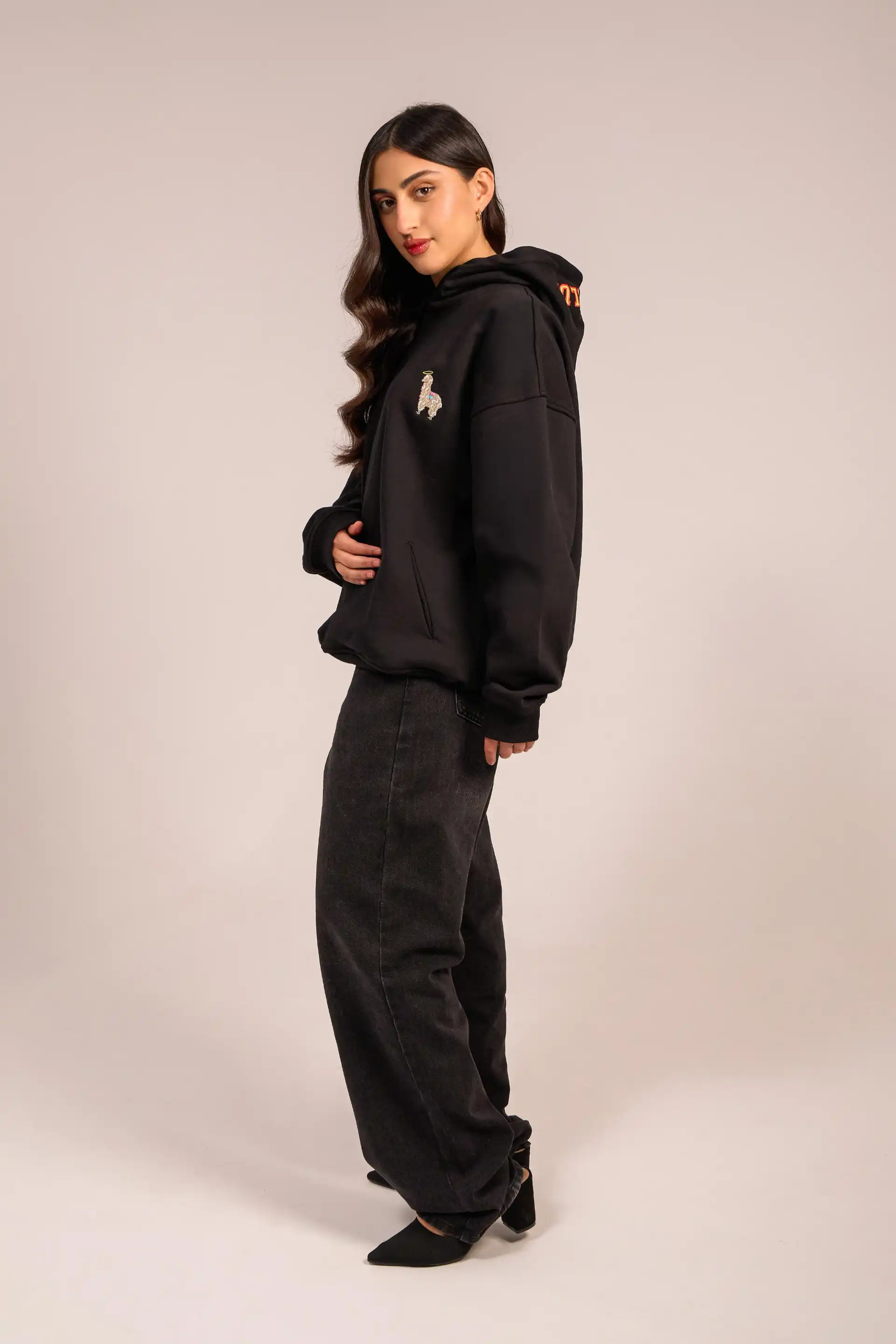 Black Unisex Llama Club Hoodie - Image 5