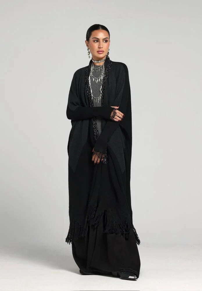 Black Wool Signature Abaya - Image 4