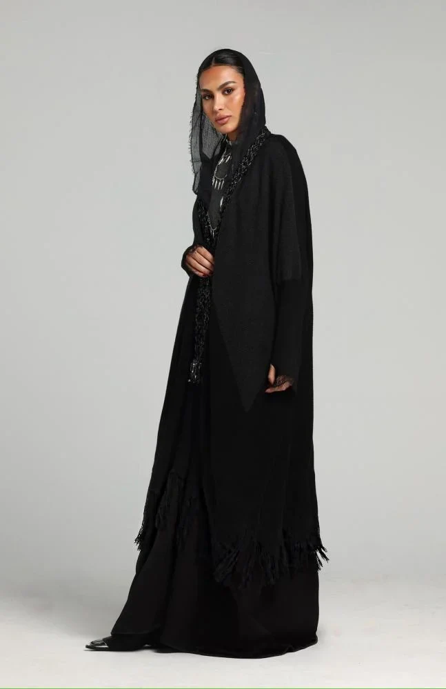 Black Wool Signature Abaya - Image 5