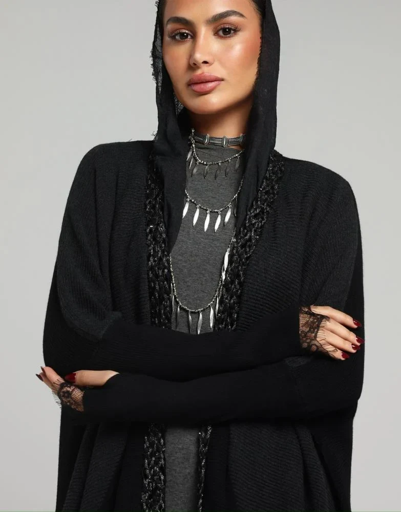Black Wool Signature Abaya - Image 7