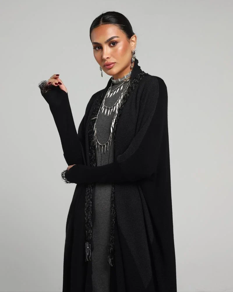 Black Wool Signature Abaya - Image 8