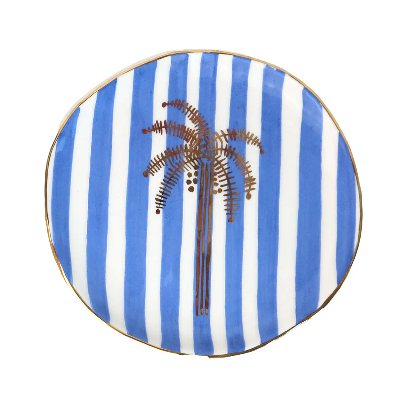 Blue Cross Line Palm Tree Plate