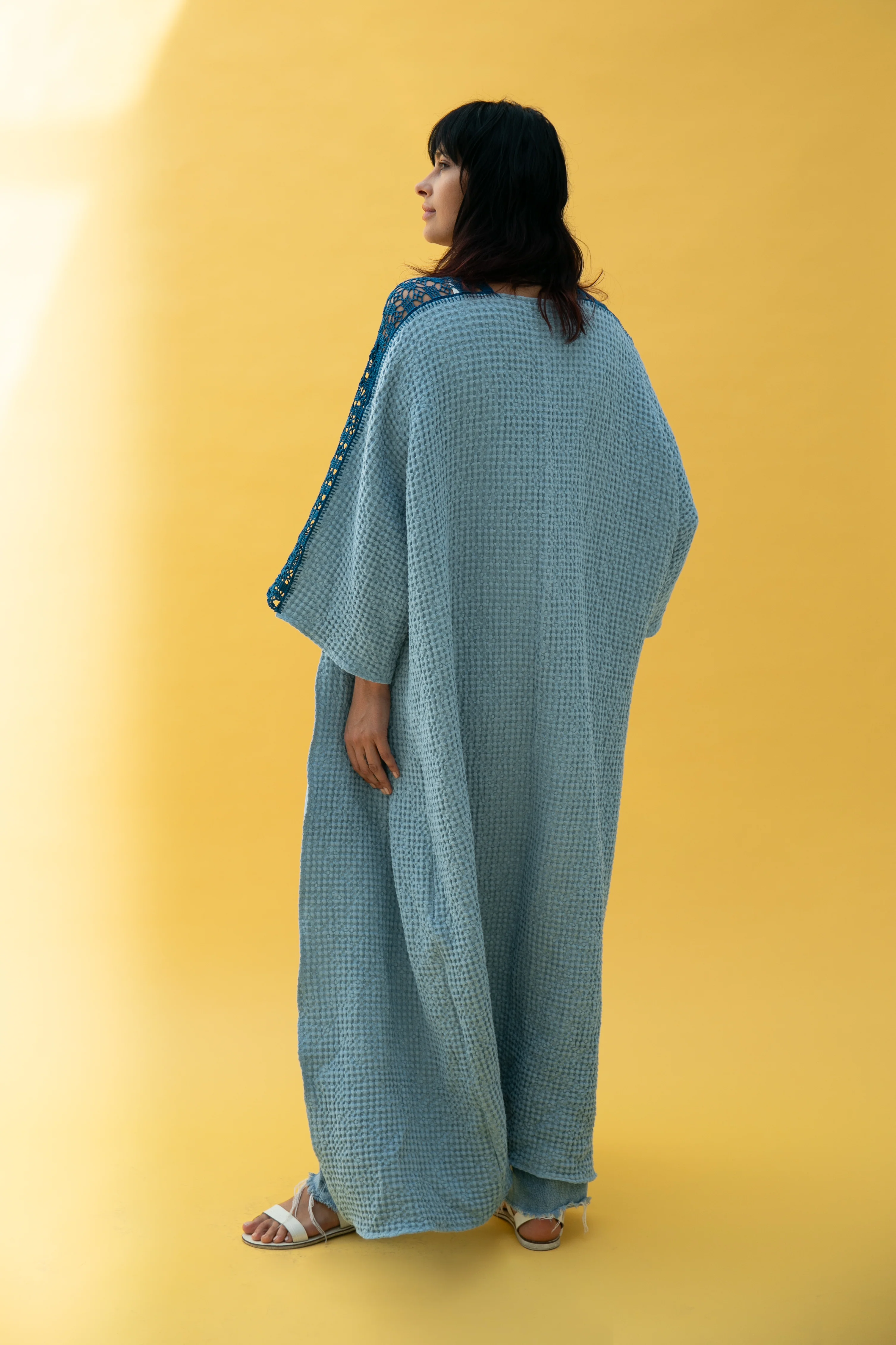 Blue Linen Crochet Abaya - Image 2