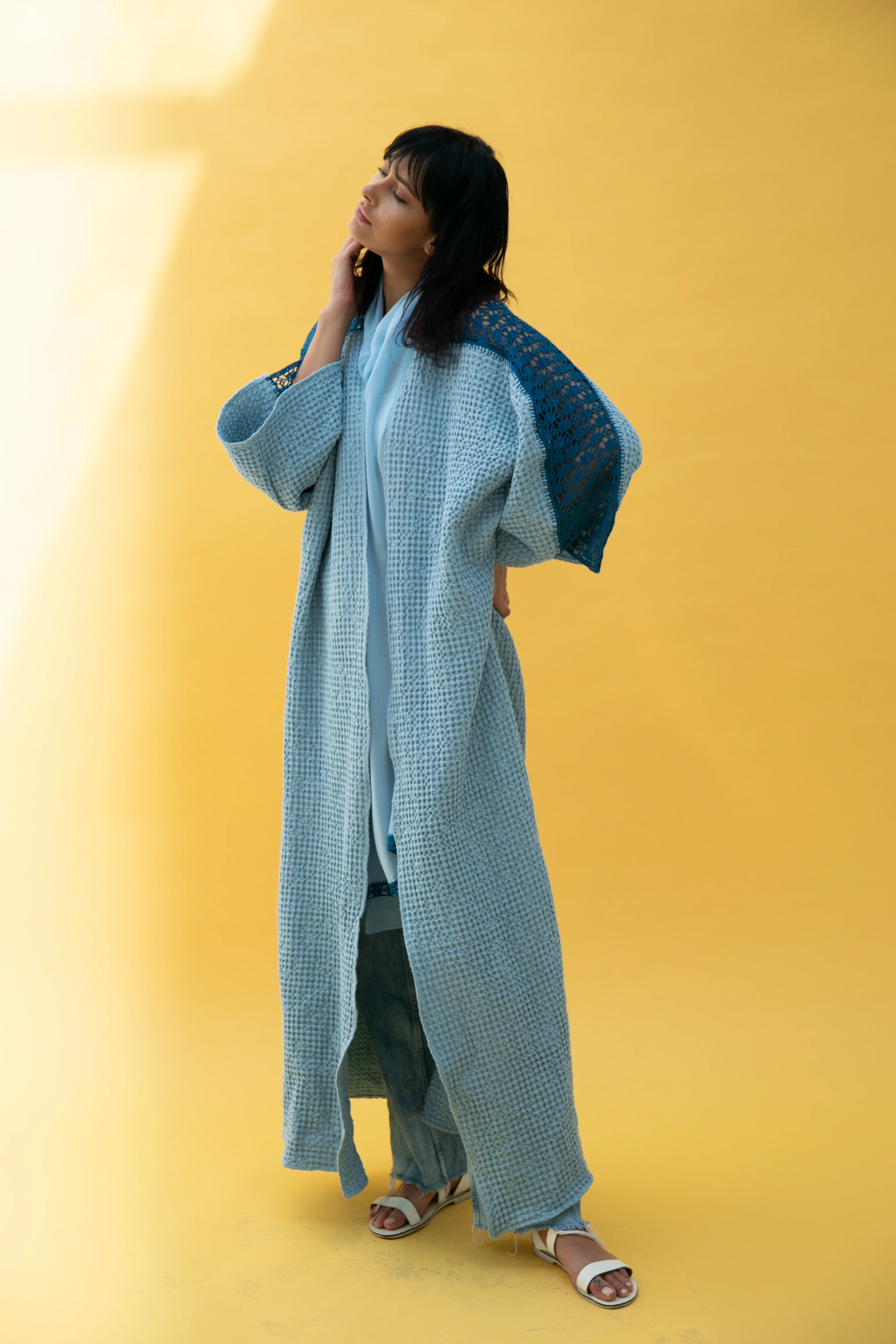 Blue Linen Crochet Abaya - Image 3