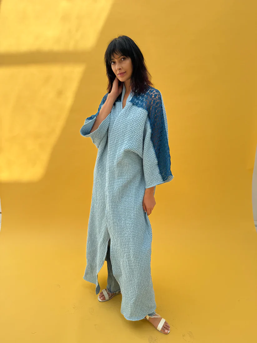 Blue Linen Crochet Abaya - Image 4