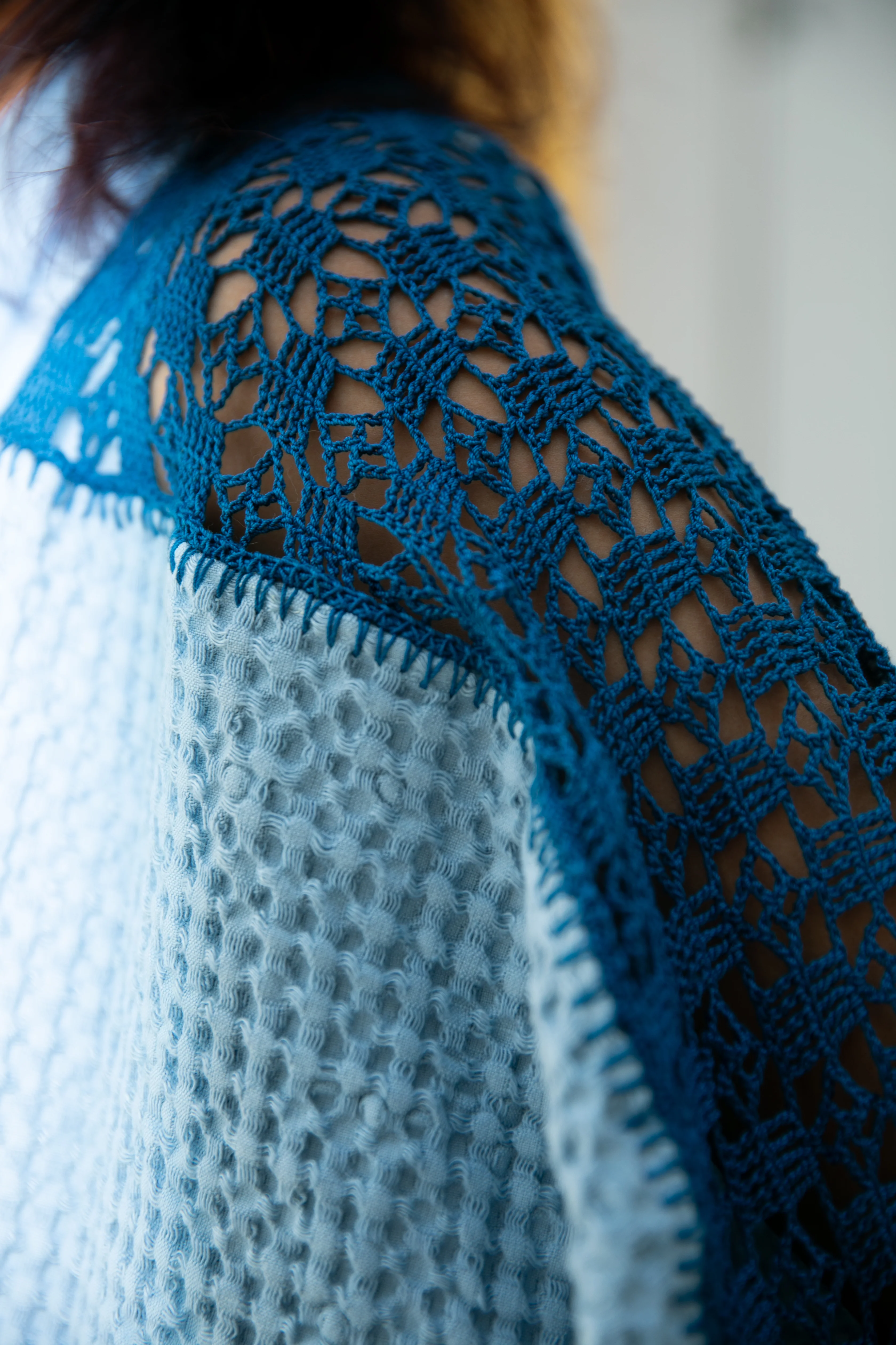 Blue Linen Crochet Abaya - Image 5