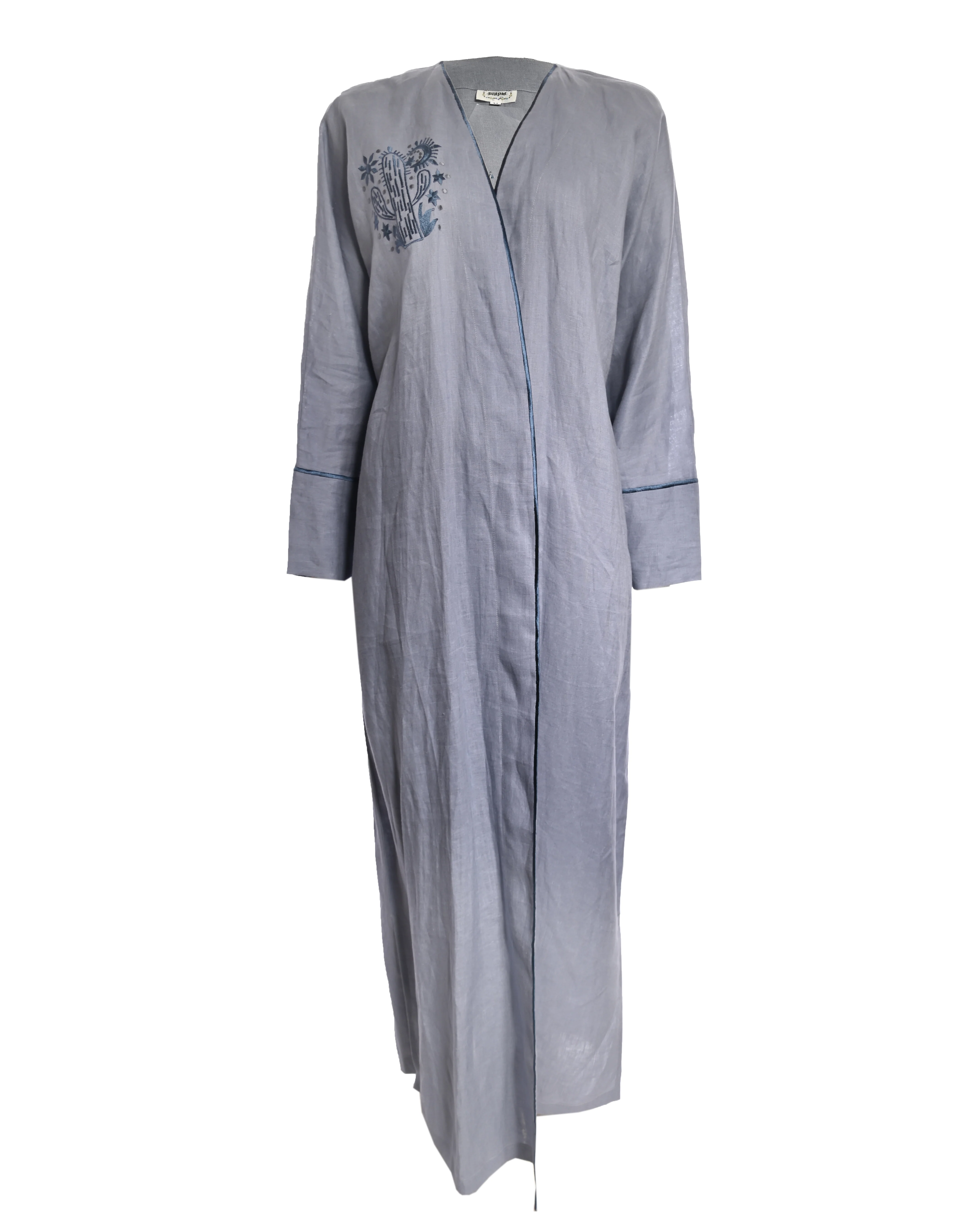 Blue Linen Embroidered Abaya