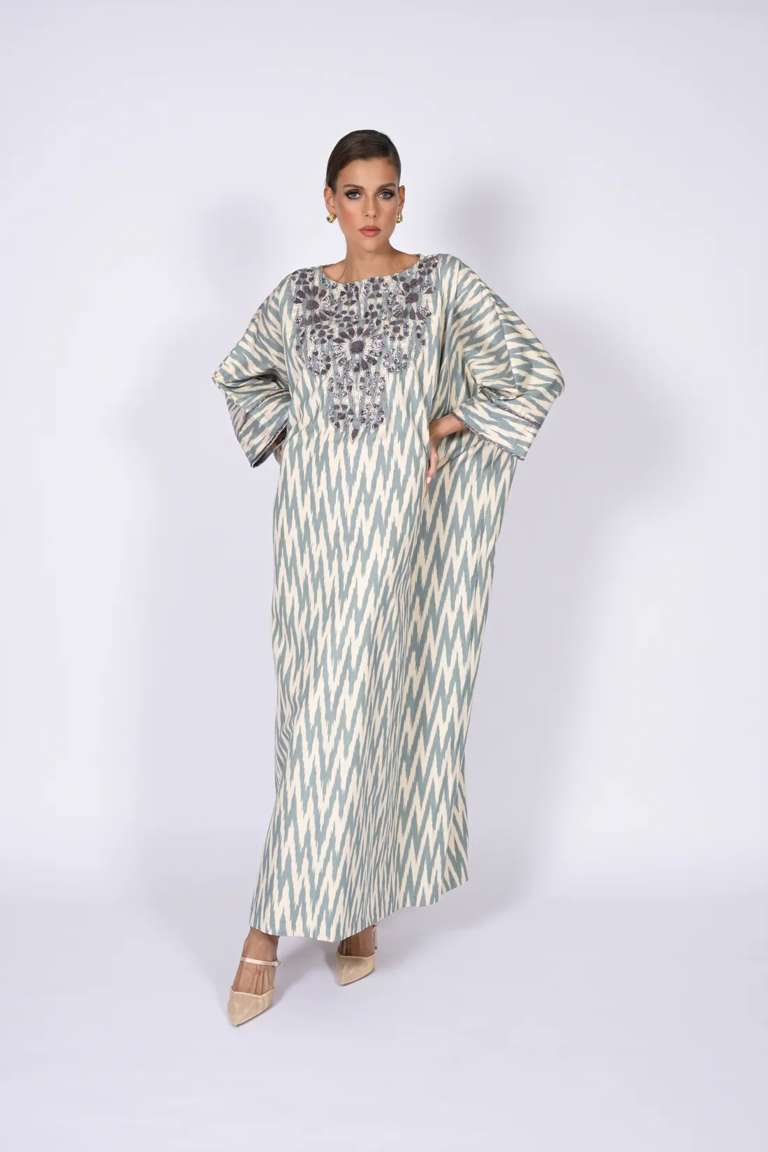 Ice Grey Madawi Ikat Kaftan - Image 10
