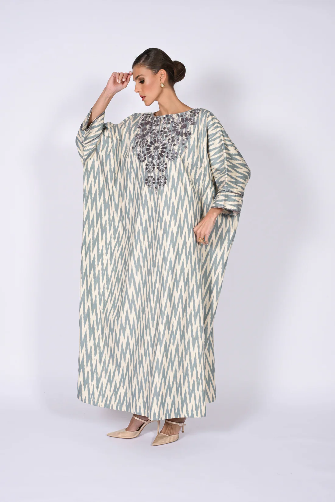 Ice Grey Madawi Ikat Kaftan - Image 3