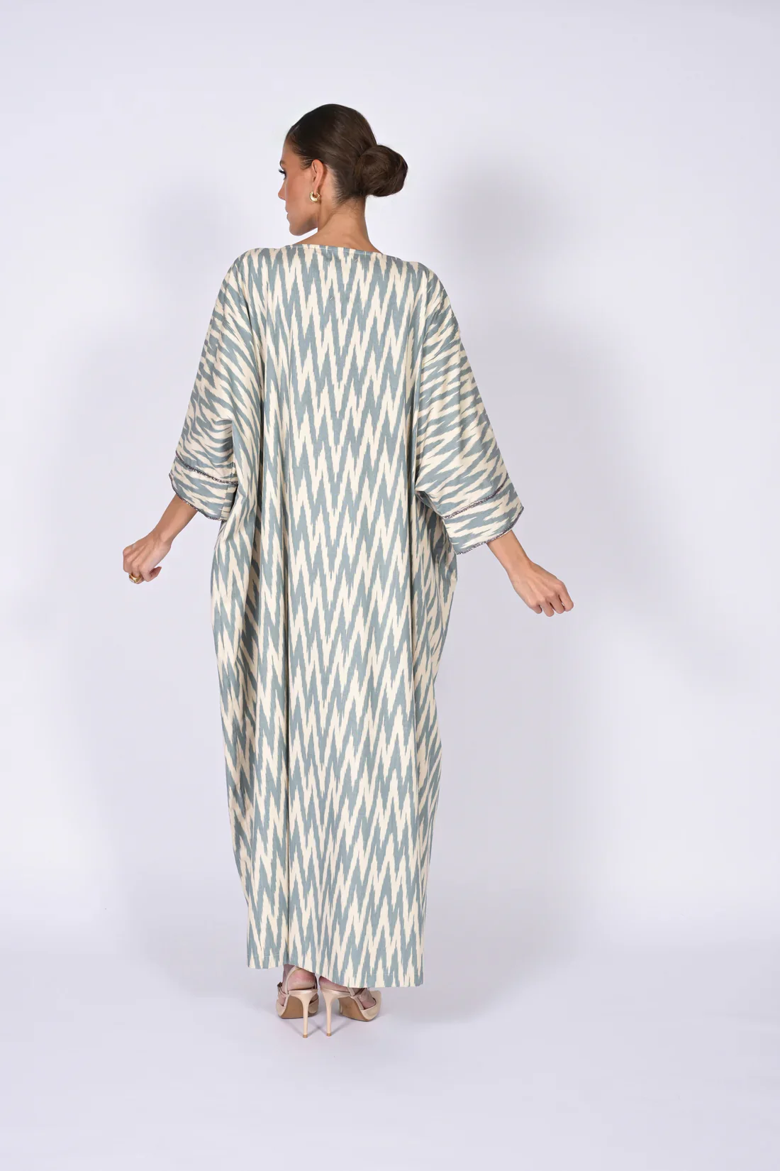 Ice Grey Madawi Ikat Kaftan - Image 4