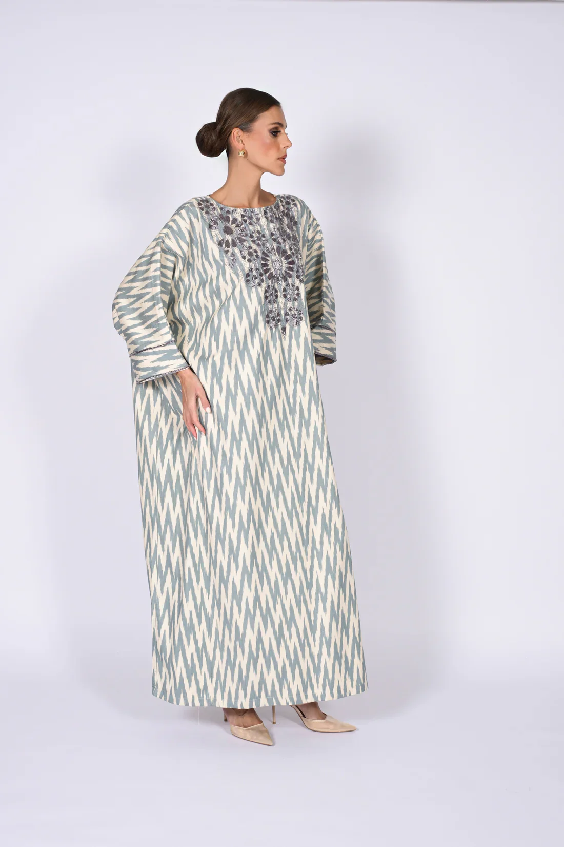 Ice Grey Madawi Ikat Kaftan - Image 5