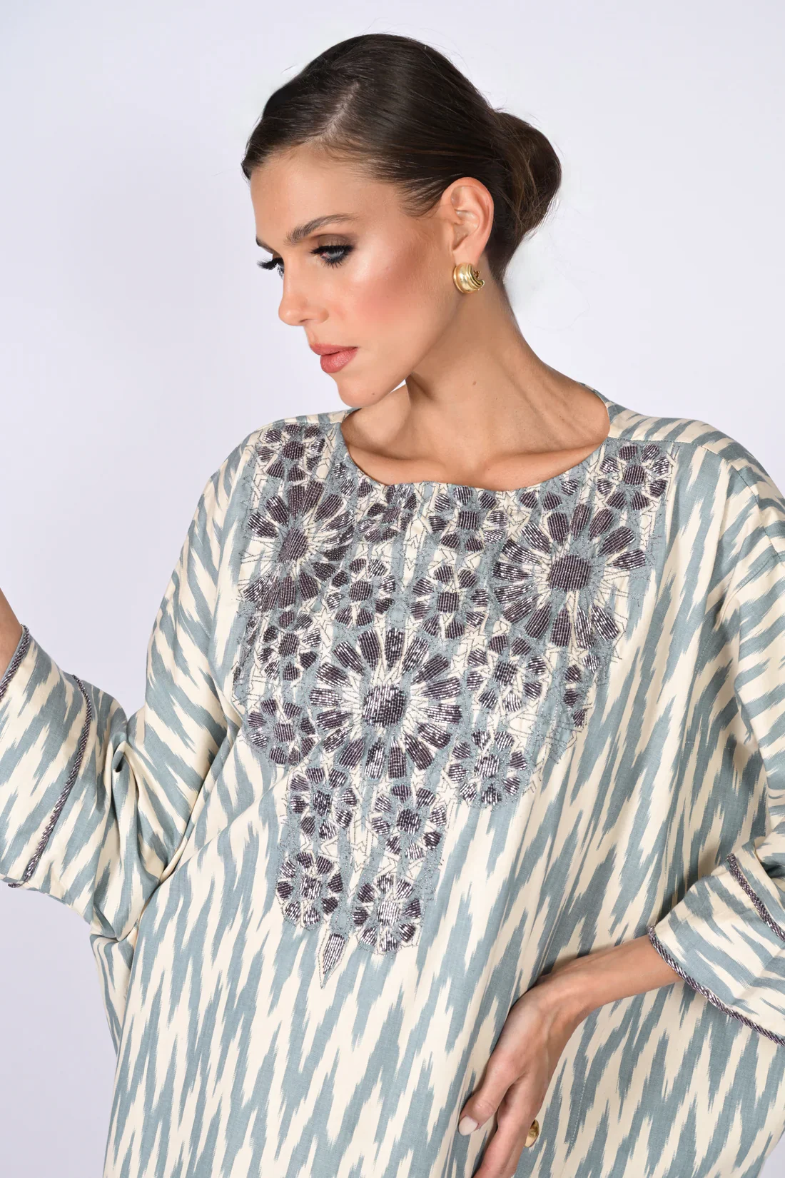 Ice Grey Madawi Ikat Kaftan - Image 6