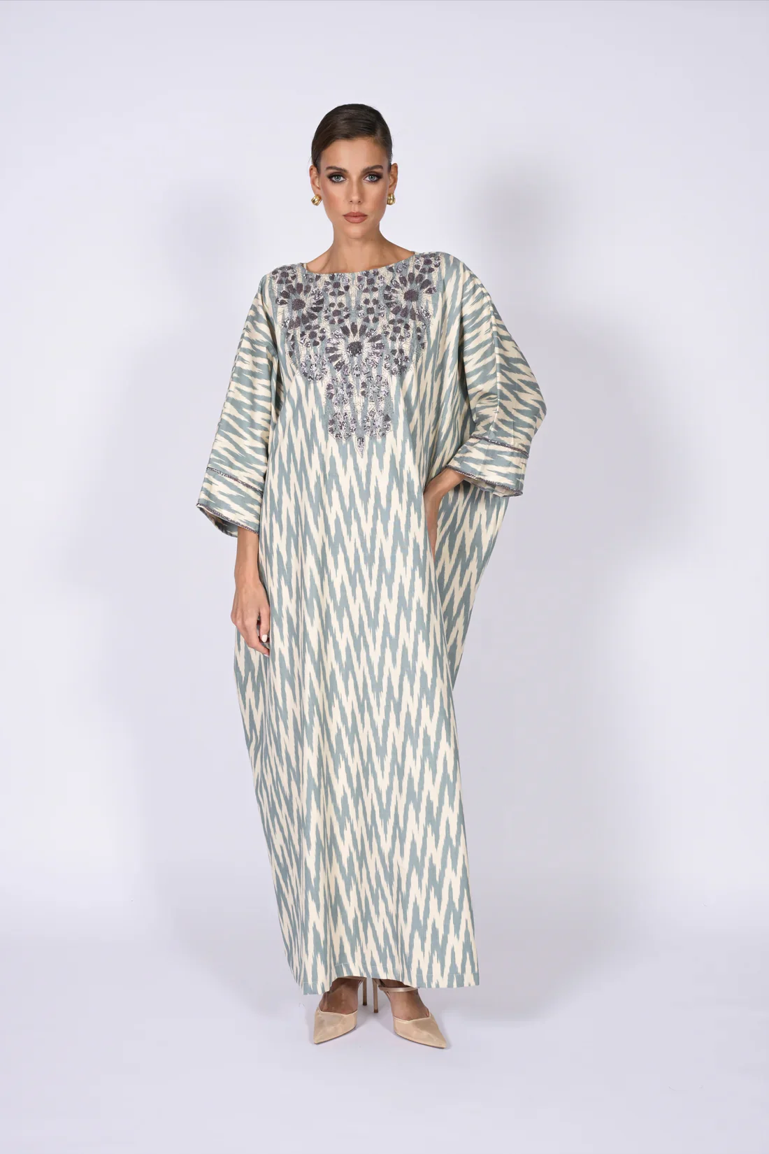 Ice Grey Madawi Ikat Kaftan - Image 7