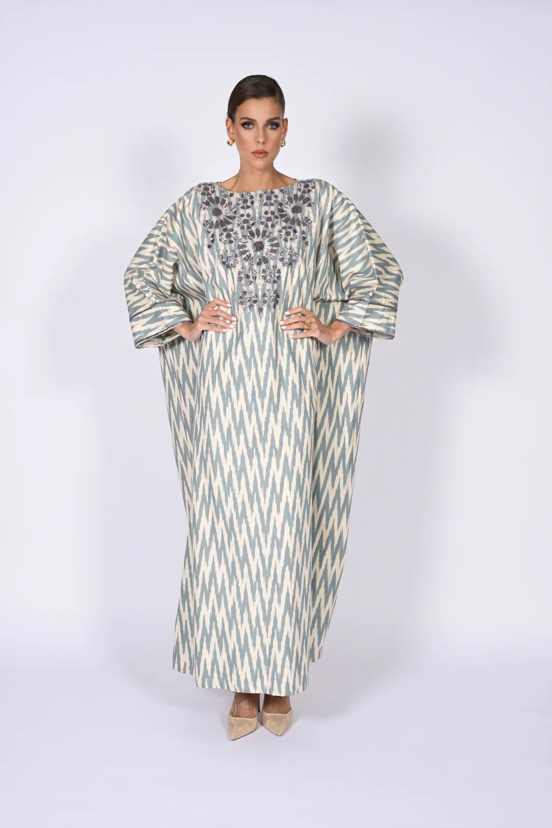 Ice Grey Madawi Ikat Kaftan - Image 8