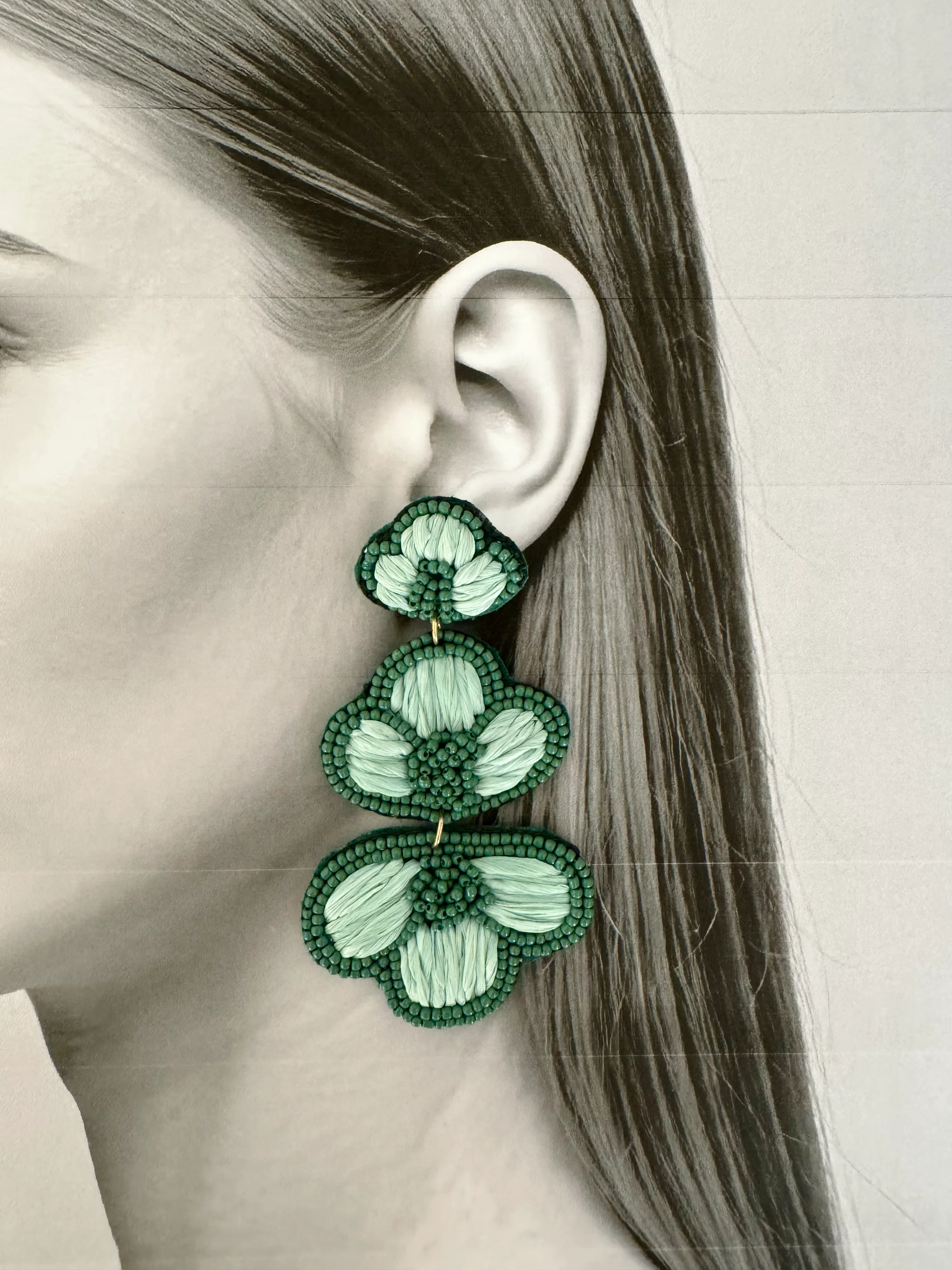 Green Orchid Drop Earrings - Image 2