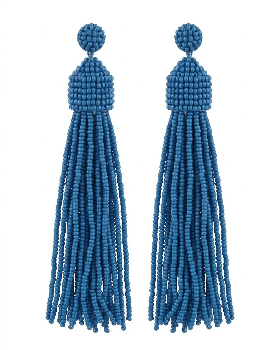 Blue Tassel Drop Earrings