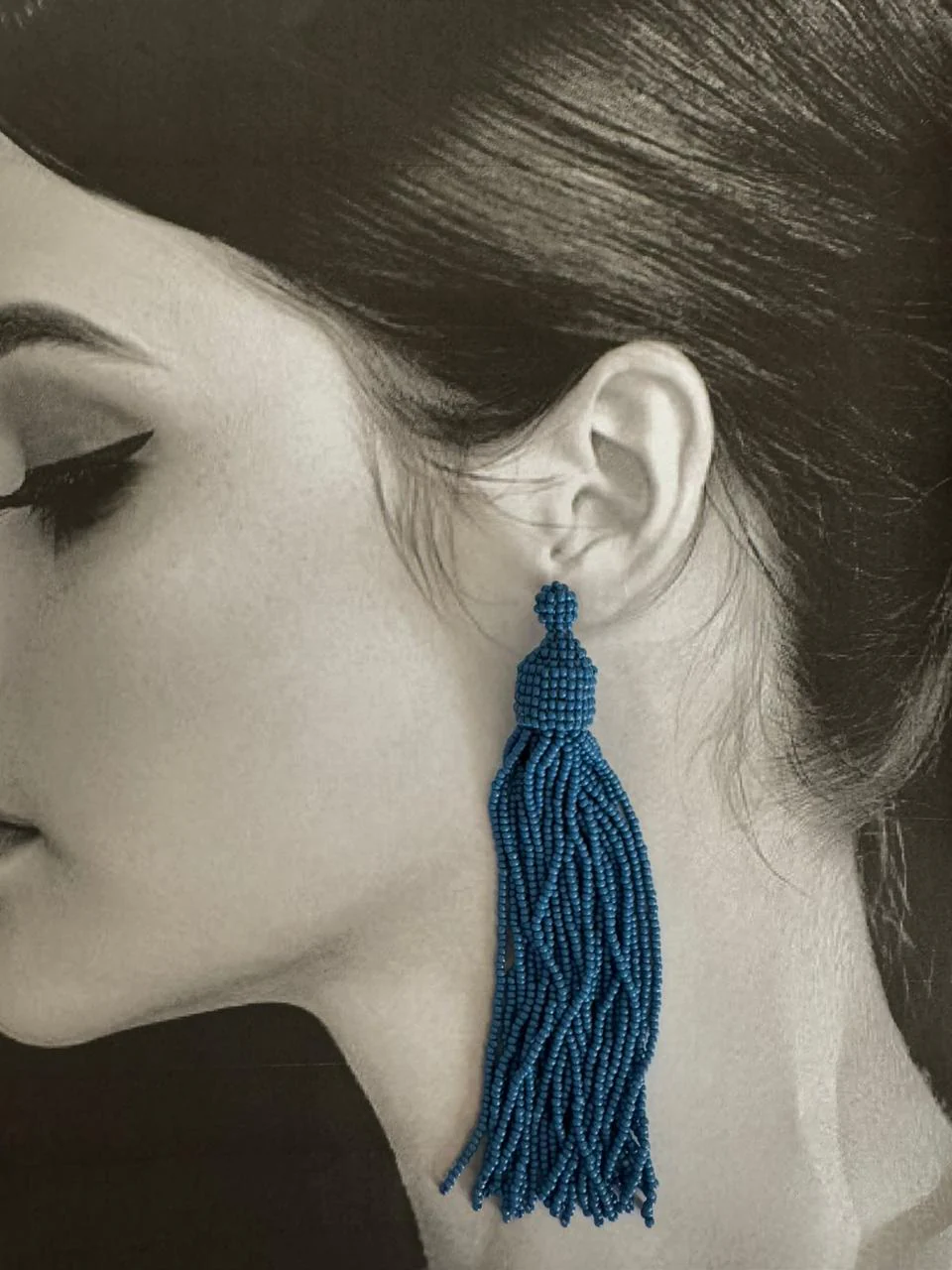 Blue Tassel Drop Earrings - Image 2