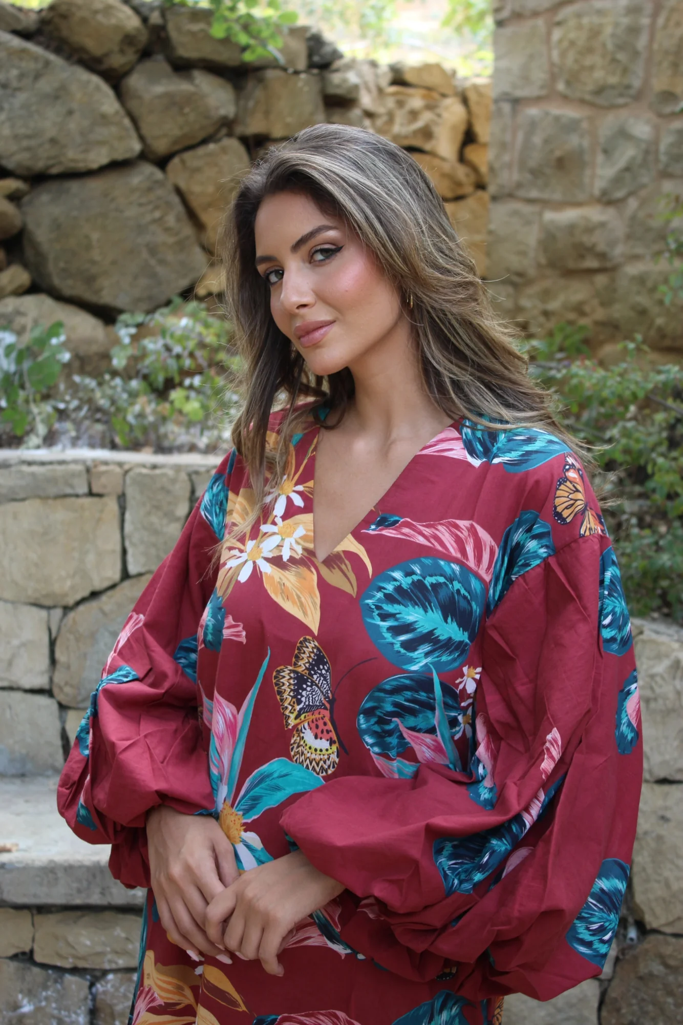 Safiya Burgundy Cotton Kaftan - Image 3