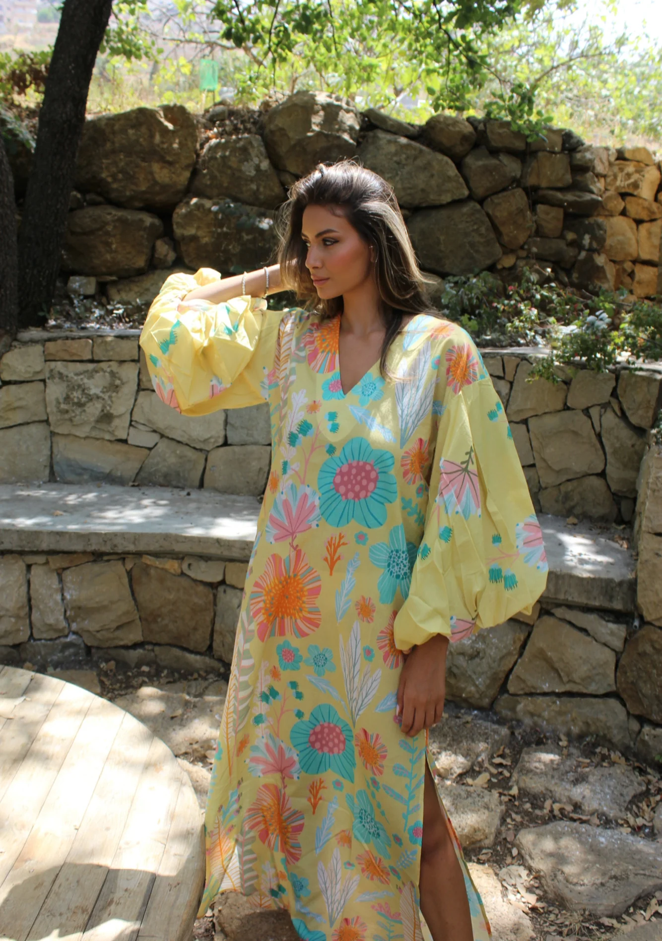Safiya Yellow Cotton Kaftan